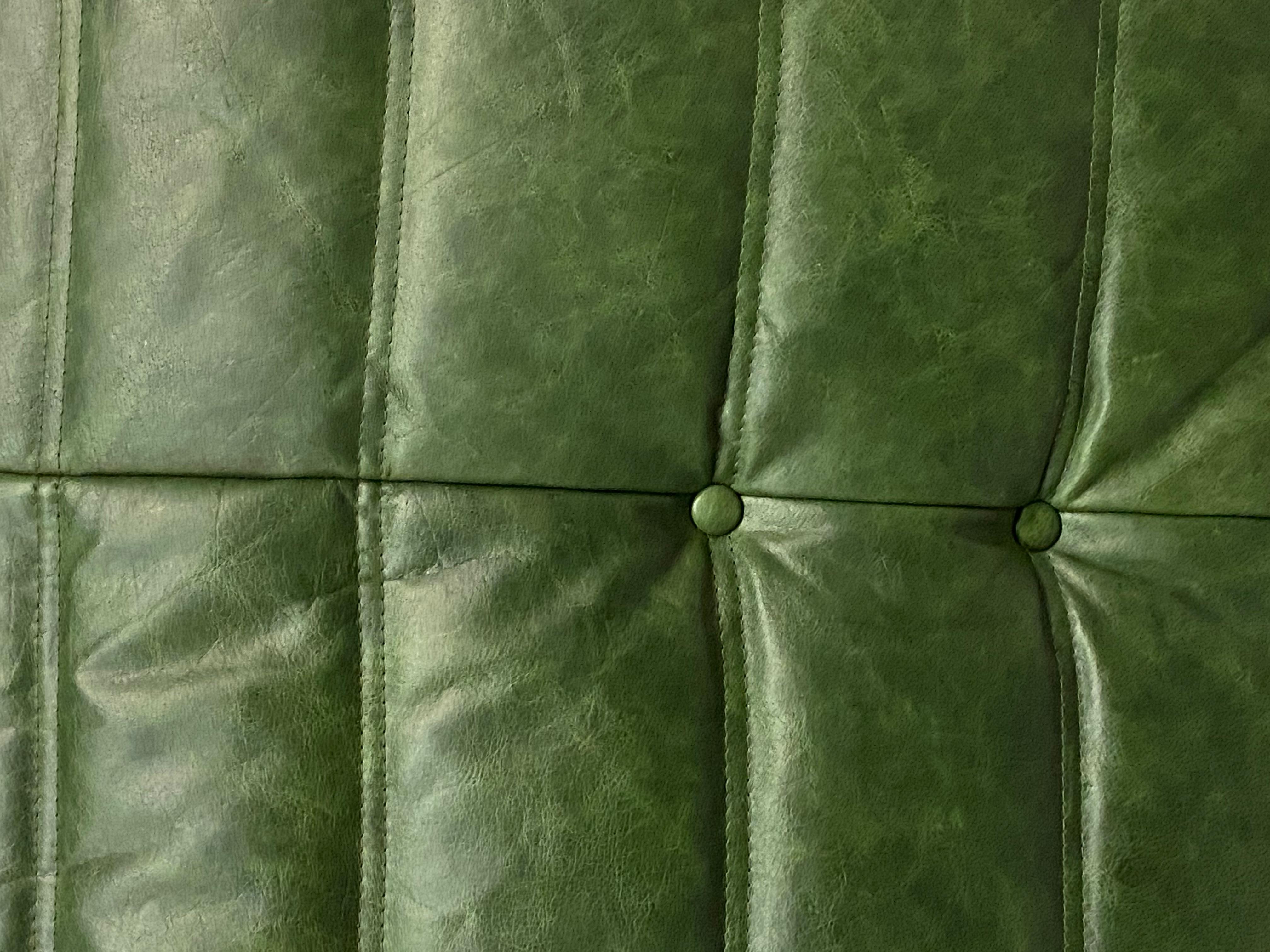 20th Century Vintage French Togo Sofa in Green Leather by Michel Ducaroy for Ligne Roset