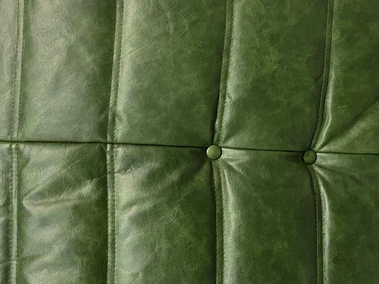 Vintage French Togo Sofa in Green Leather by Michel Ducaroy for Ligne Roset 3