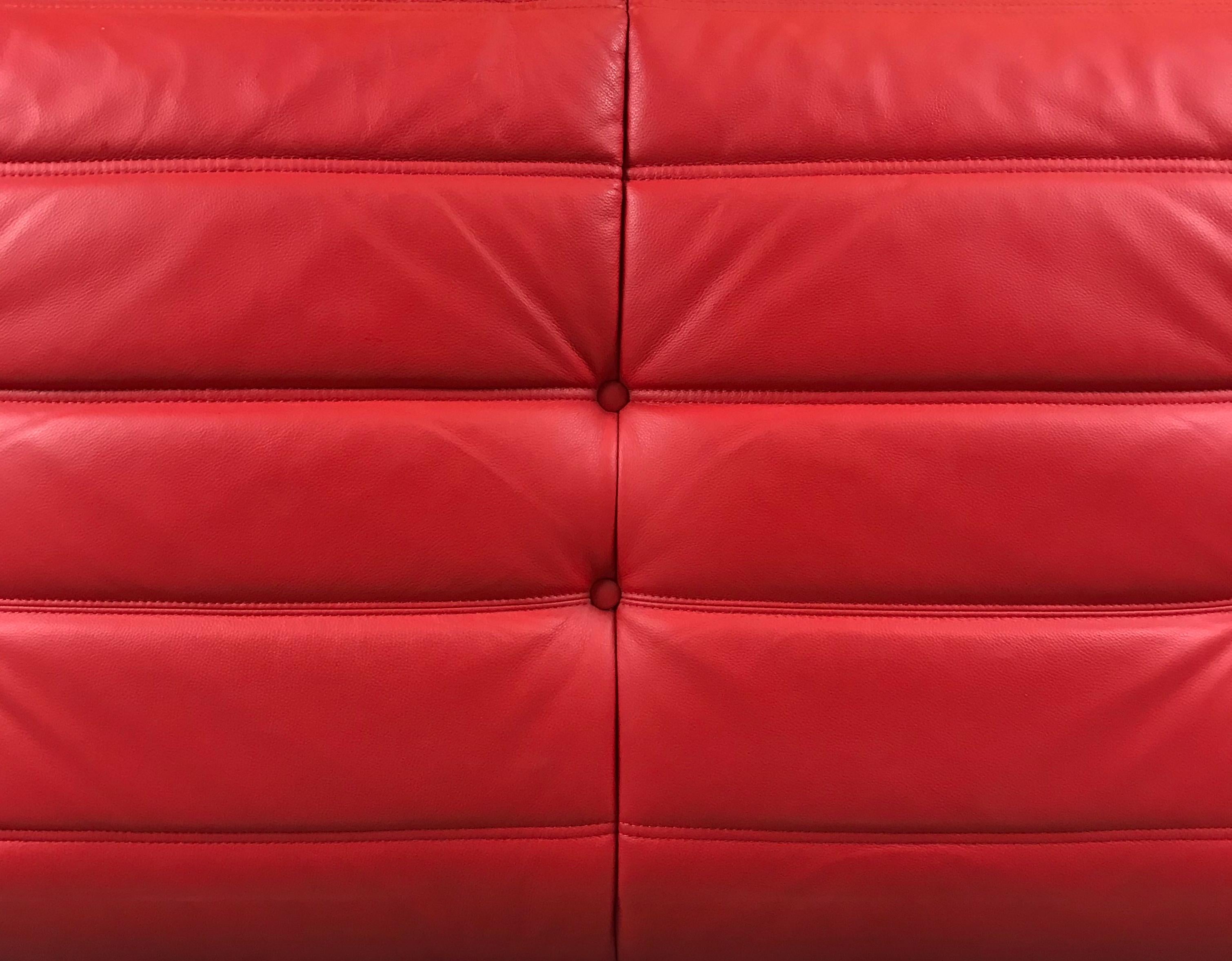 Vintage French Togo Sofa in Indian Red Leather by Michel Ducaroy for Ligne Roset 5