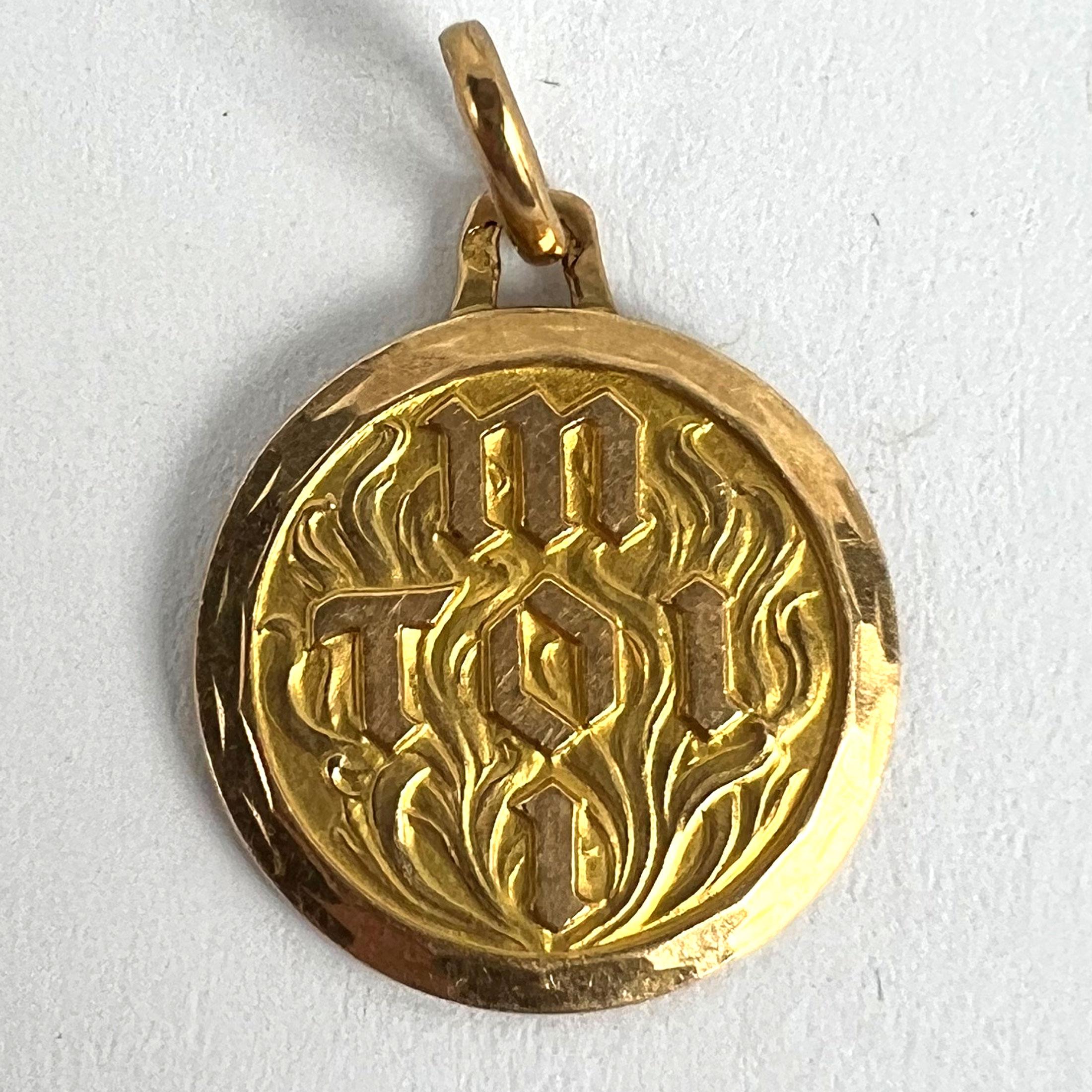 Vintage French Toi et Moi Flames of Love 18K Yellow Gold Charm Pendant 7