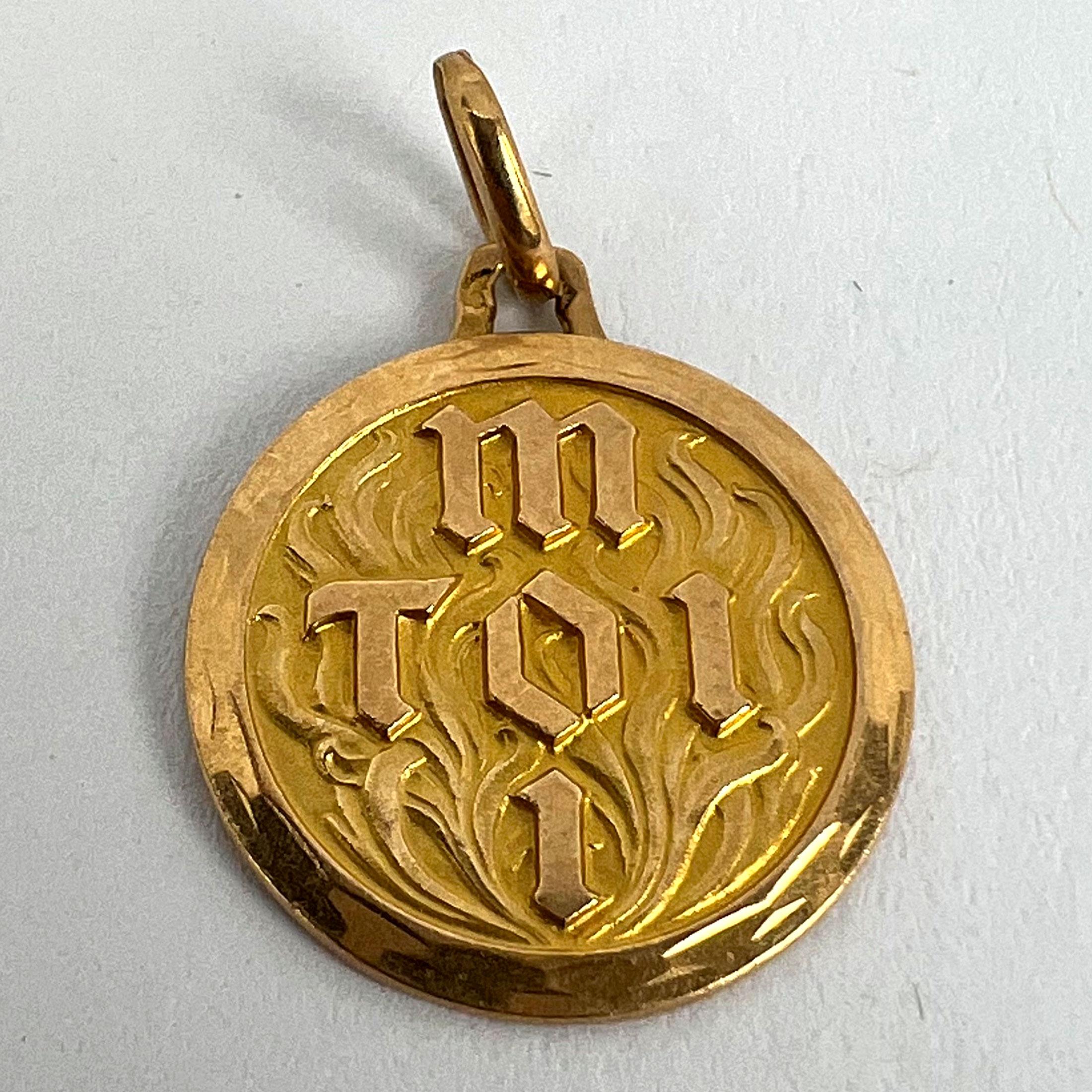 Vintage French Toi et Moi Flames of Love 18K Yellow Gold Charm Pendant 8