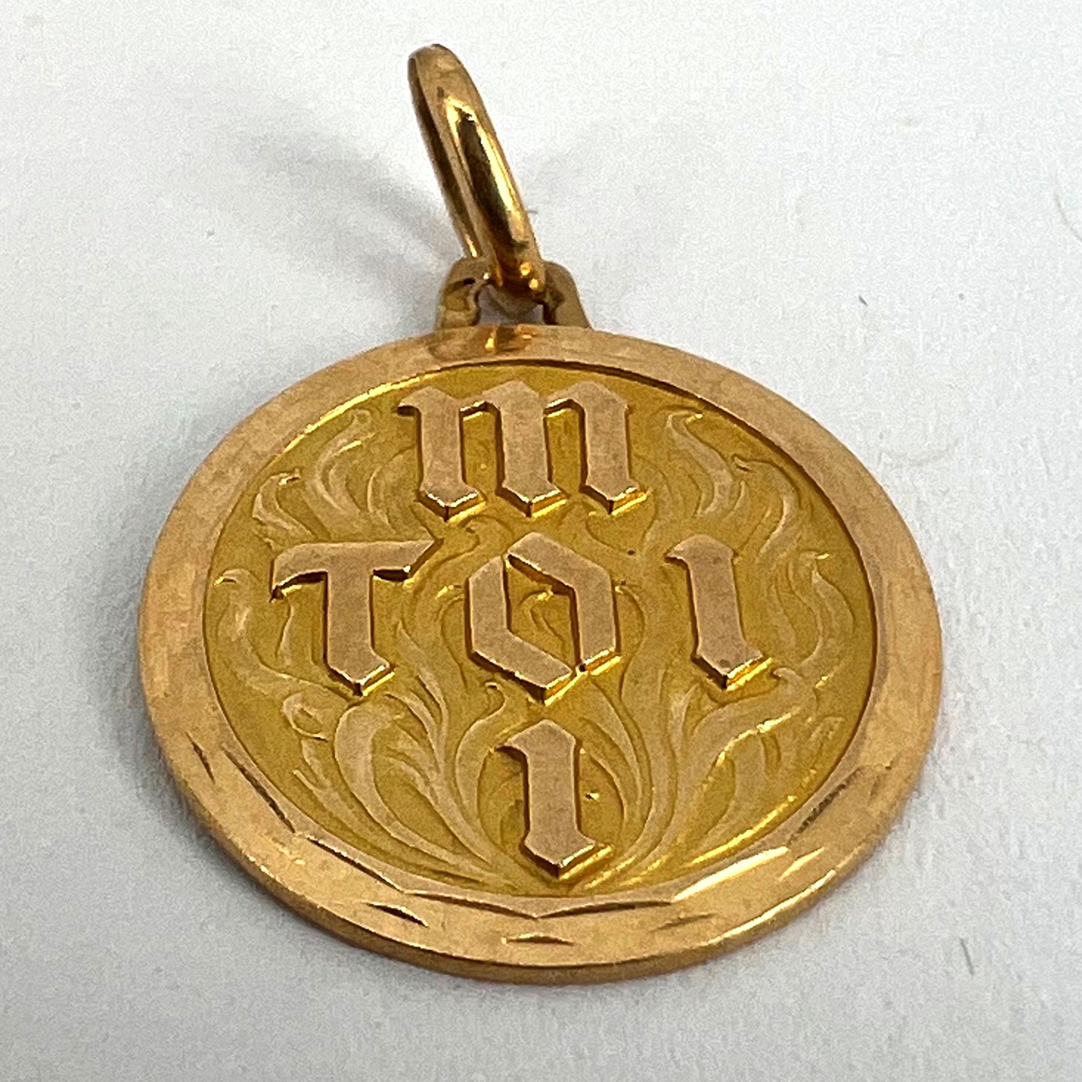 Vintage French Toi et Moi Flames of Love 18K Yellow Gold Charm Pendant 9