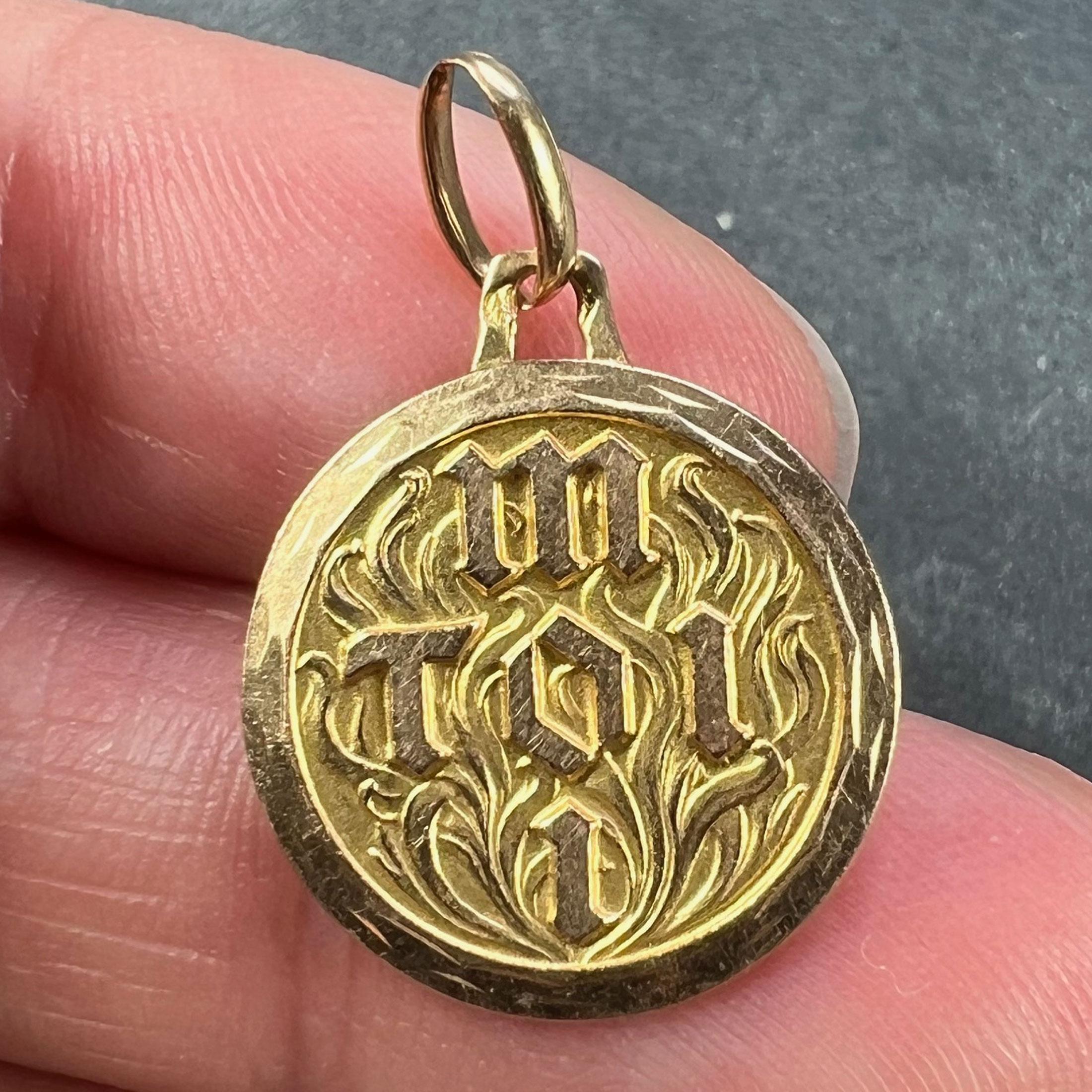 Vintage French Toi et Moi Flames of Love 18K Yellow Gold Charm Pendant 1