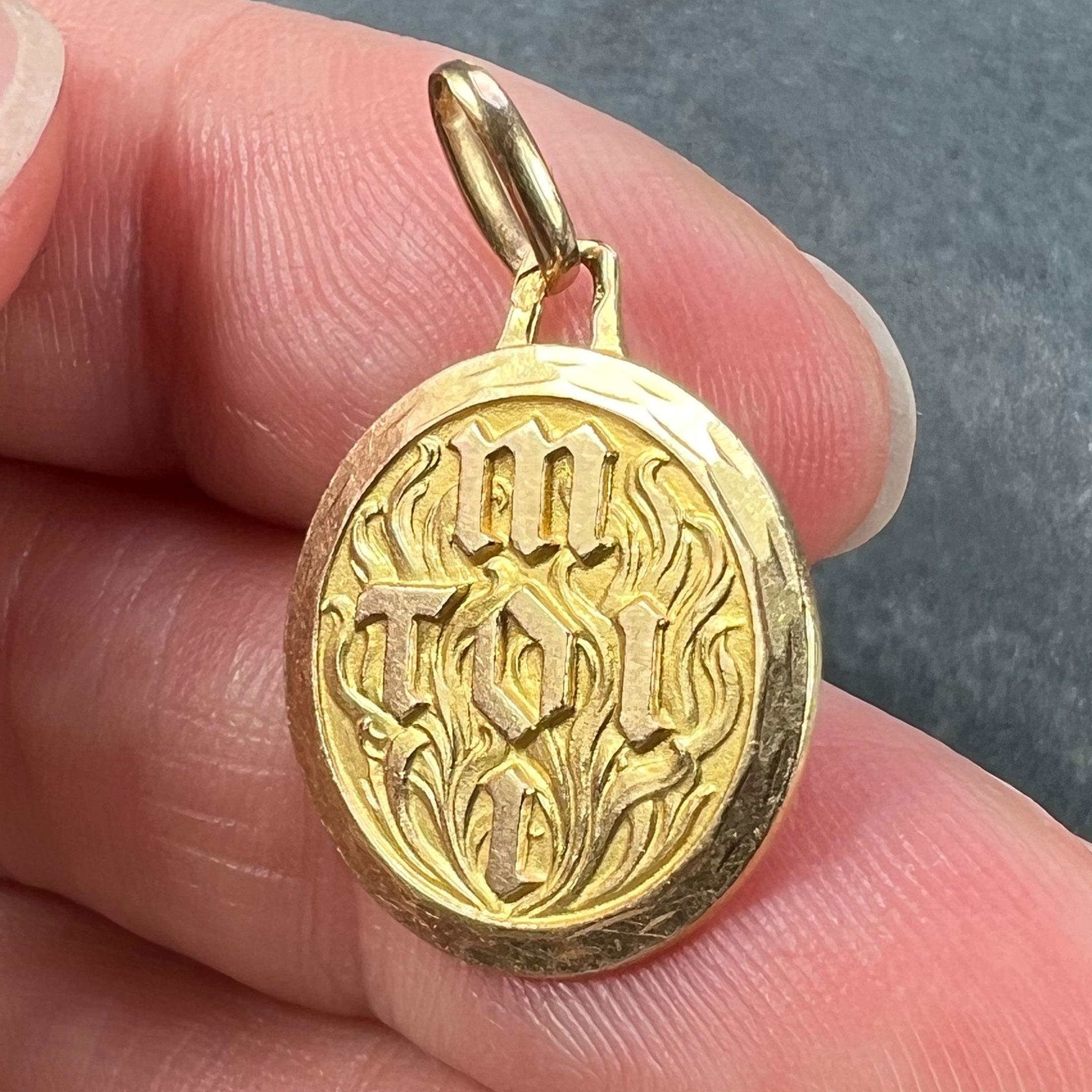 Vintage French Toi et Moi Flames of Love 18K Yellow Gold Charm Pendant 2