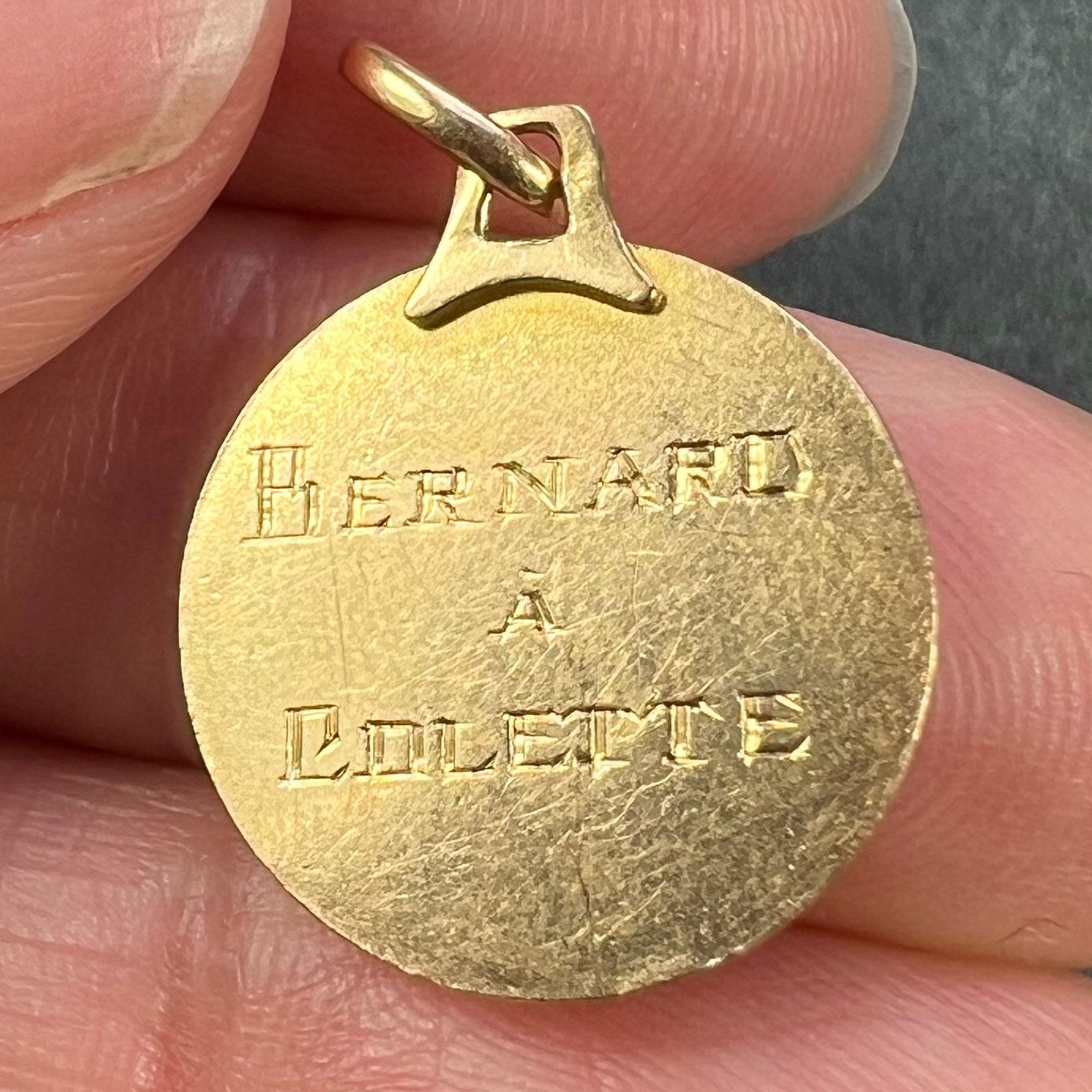 Vintage French Toi et Moi Flames of Love 18K Yellow Gold Charm Pendant 4