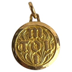 Vintage French Toi et Moi Flames of Love 18K Yellow Gold Charm Pendant