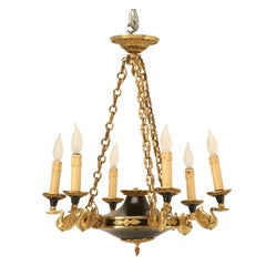 Vintage French Tole Empire Style Six Light Chandelier With Gilt Accents Rewired