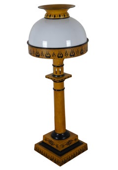Vintage French Tole Painted Milk Glass Oil Style Parlor Library Table Lamp 27"