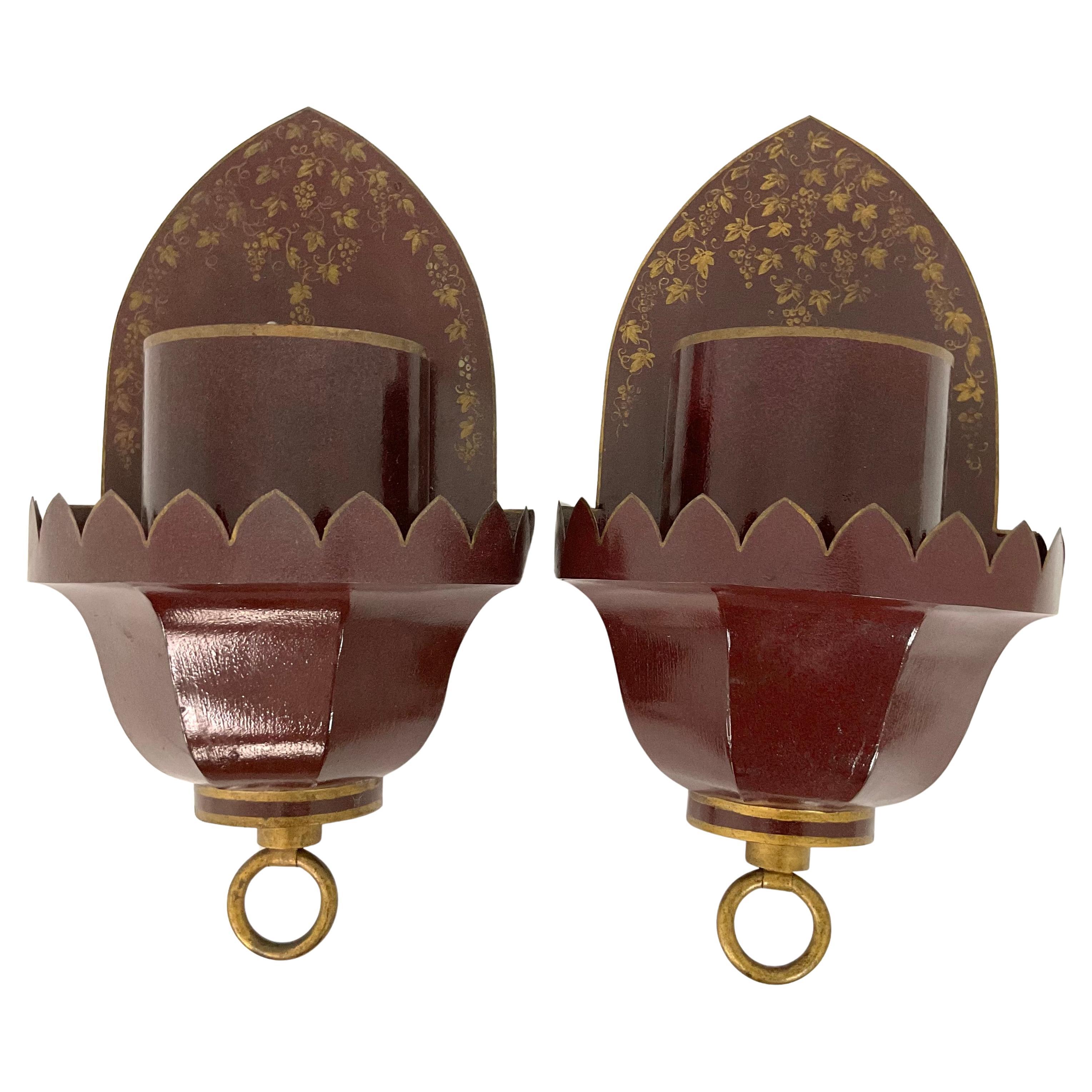 Vintage French Tole Wall Sconce Pair