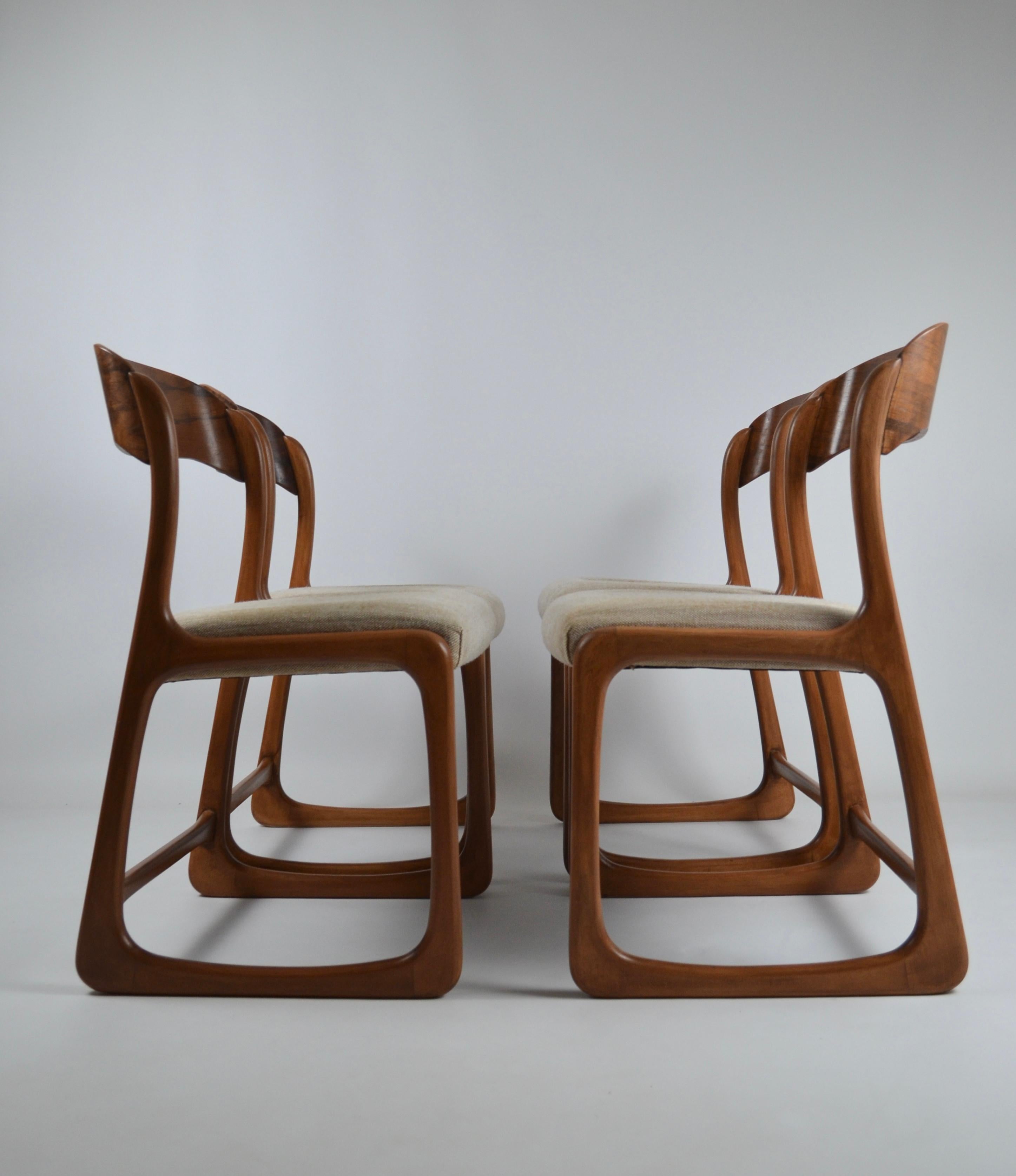 Wood Vintage French Traineau or Sleigh Dining Chairs, Baumann, France, 60s For Sale