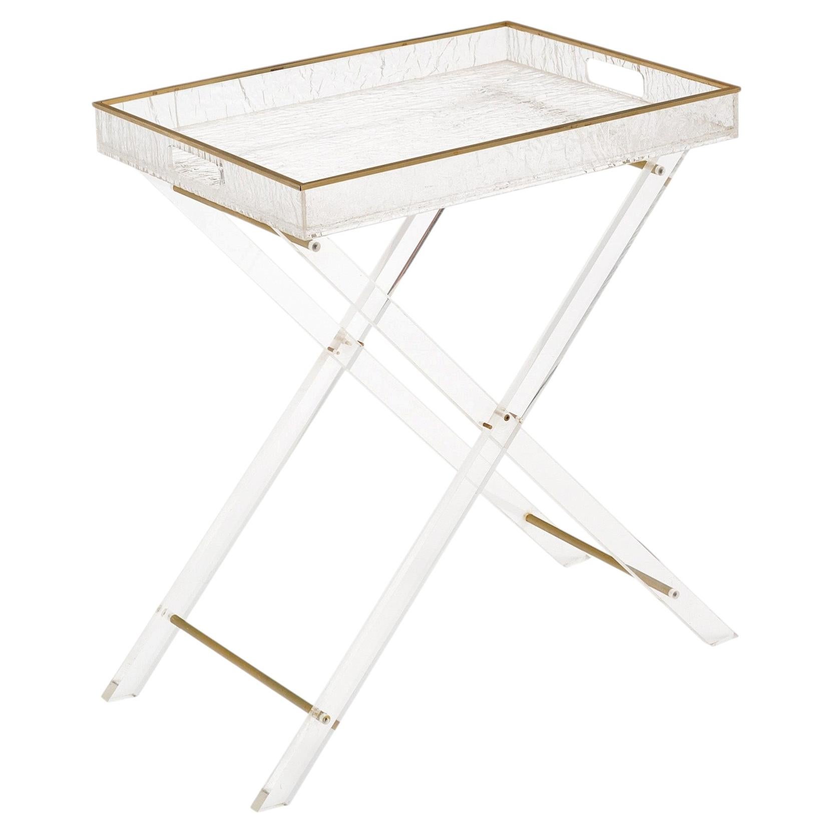Vintage French Tray Table with Lucite Base and Brass Trim, 1980