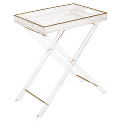 Vintage French Tray Table with Lucite Base and Brass Trim, 1980