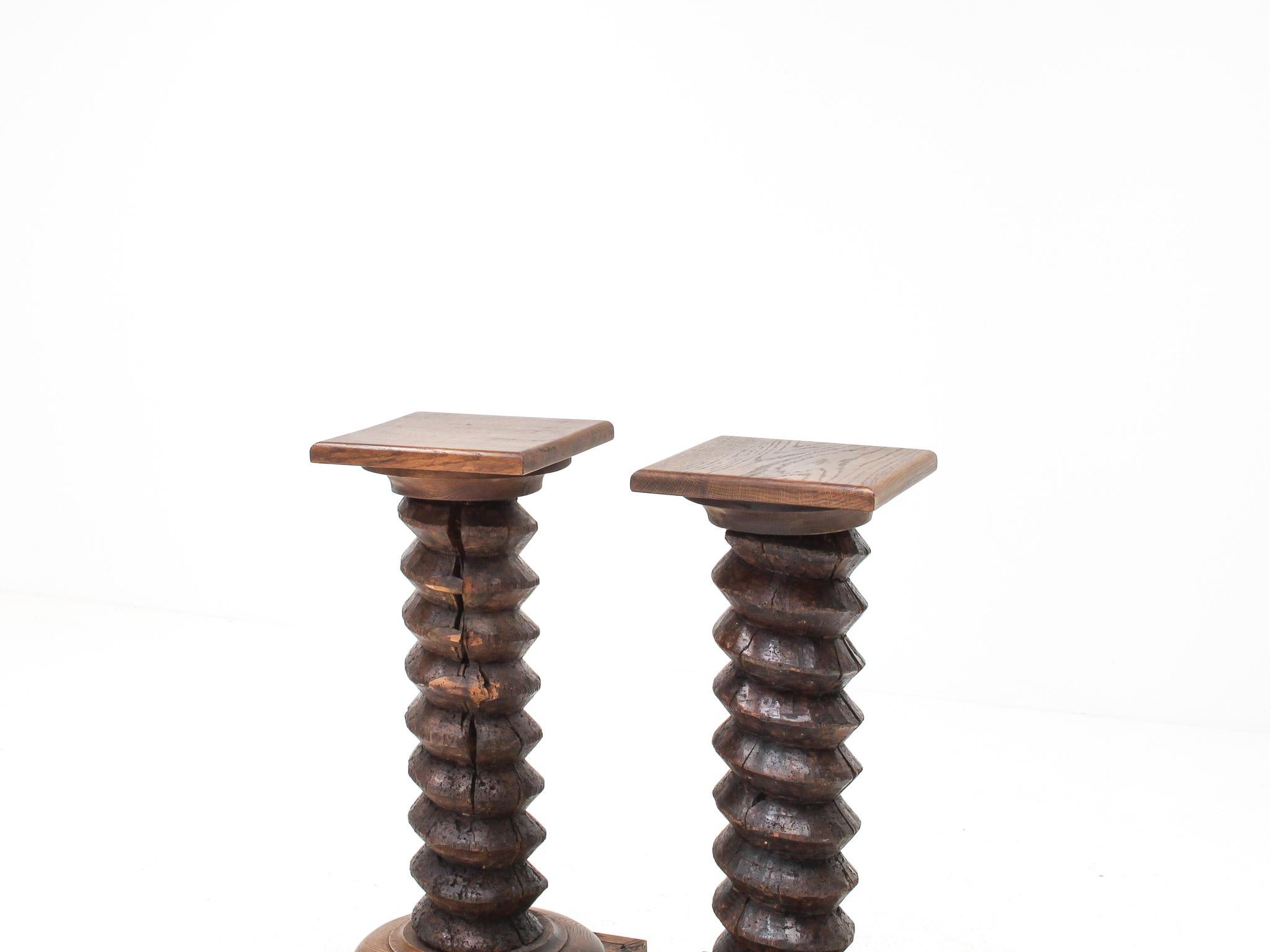 20th Century Vintage French Turned Column Pedestal Plinths, Reminiscent of Charles Dudouyt For Sale