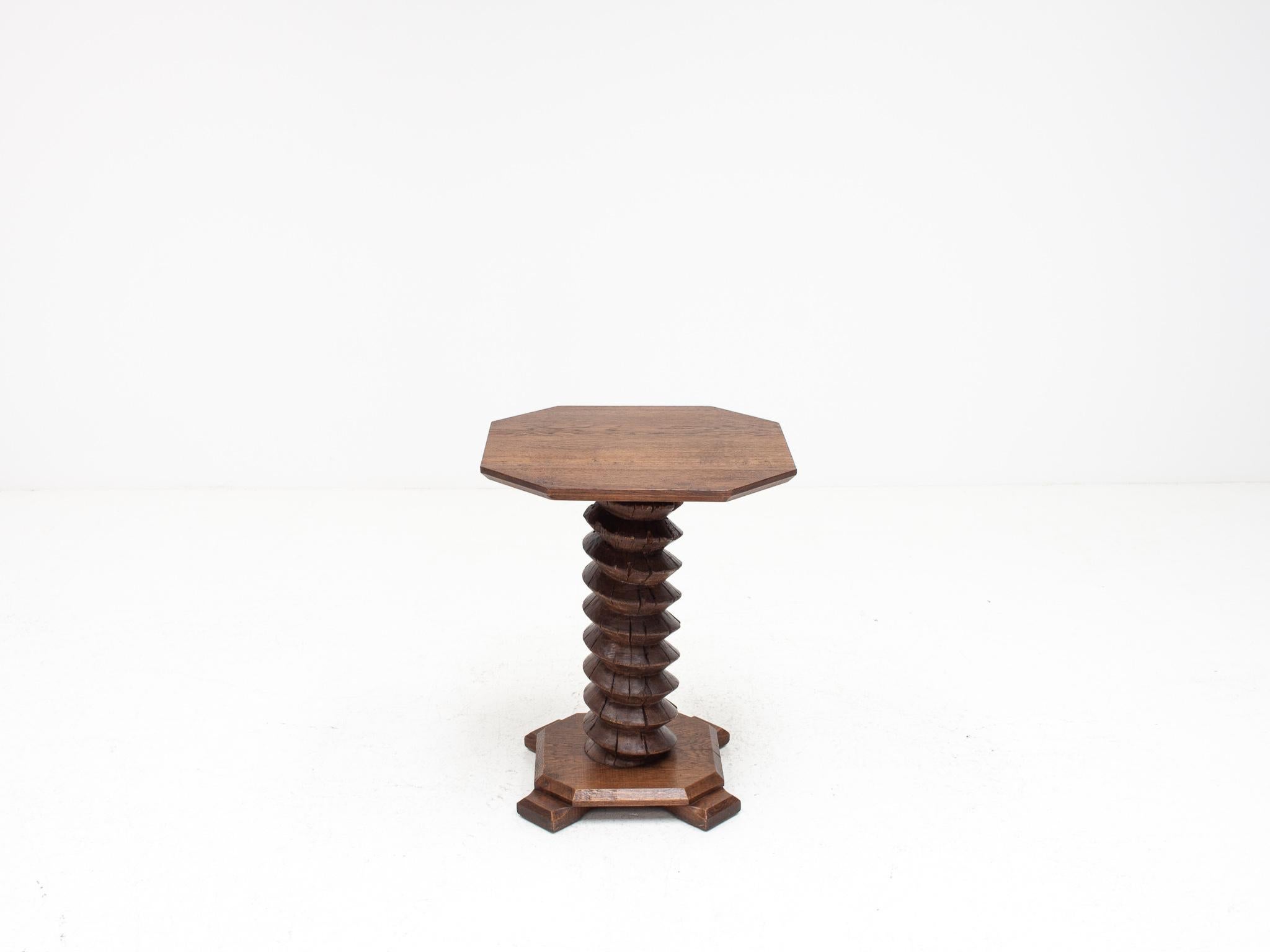 Mid-Century Modern Vintage French Turned Column Pedestal Table, Reminiscent of Charles Dudouyt