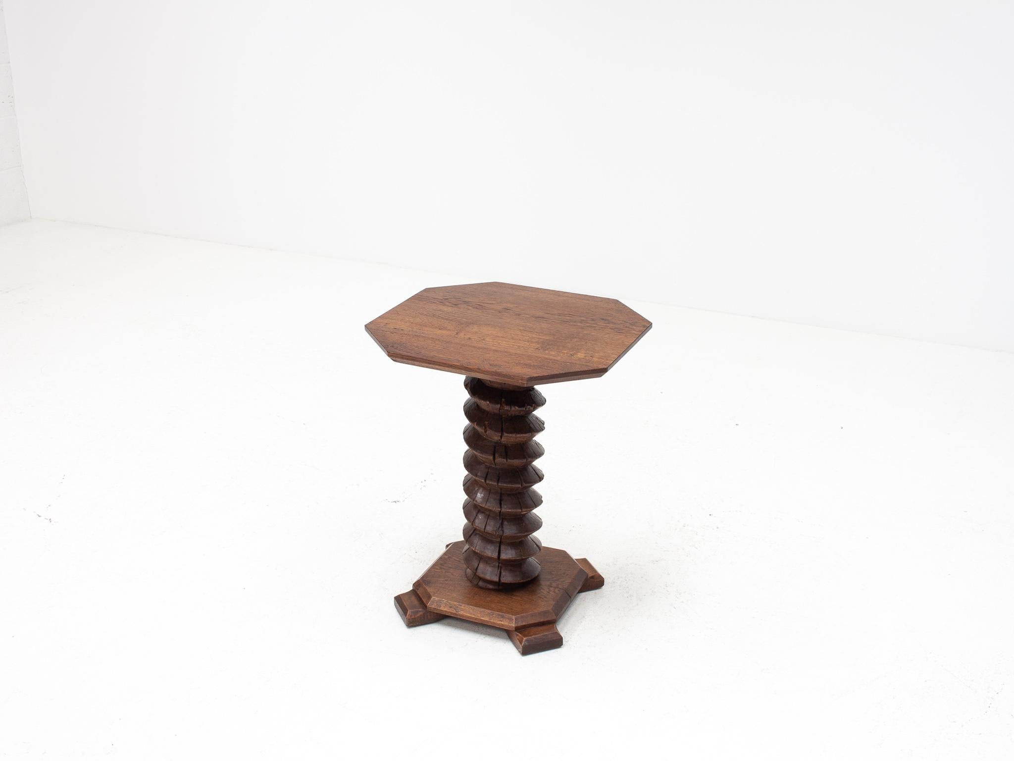 20th Century Vintage French Turned Column Pedestal Table, Reminiscent of Charles Dudouyt