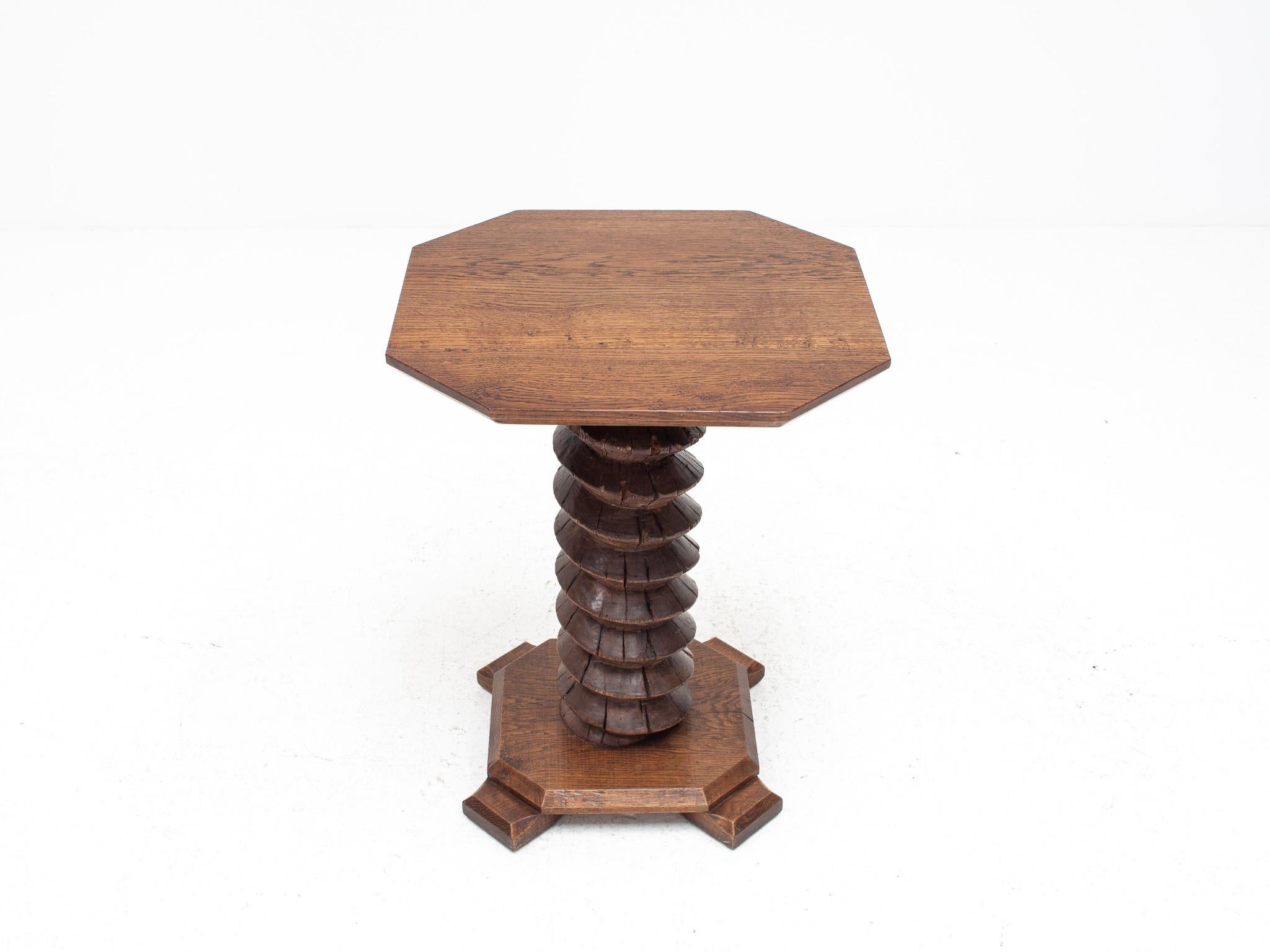 Wood Vintage French Turned Column Pedestal Table, Reminiscent of Charles Dudouyt