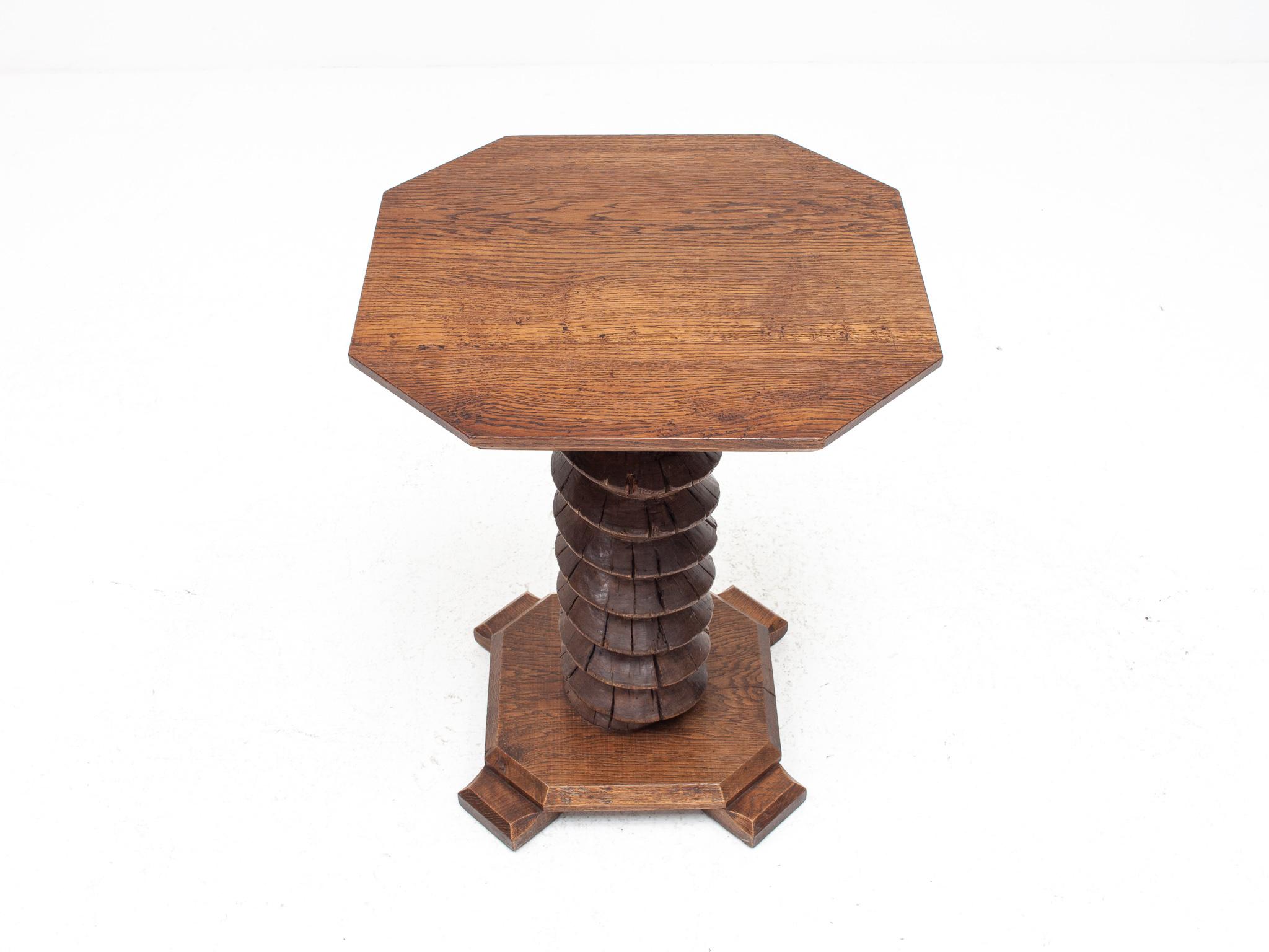 Vintage French Turned Column Pedestal Table, Reminiscent of Charles Dudouyt 1