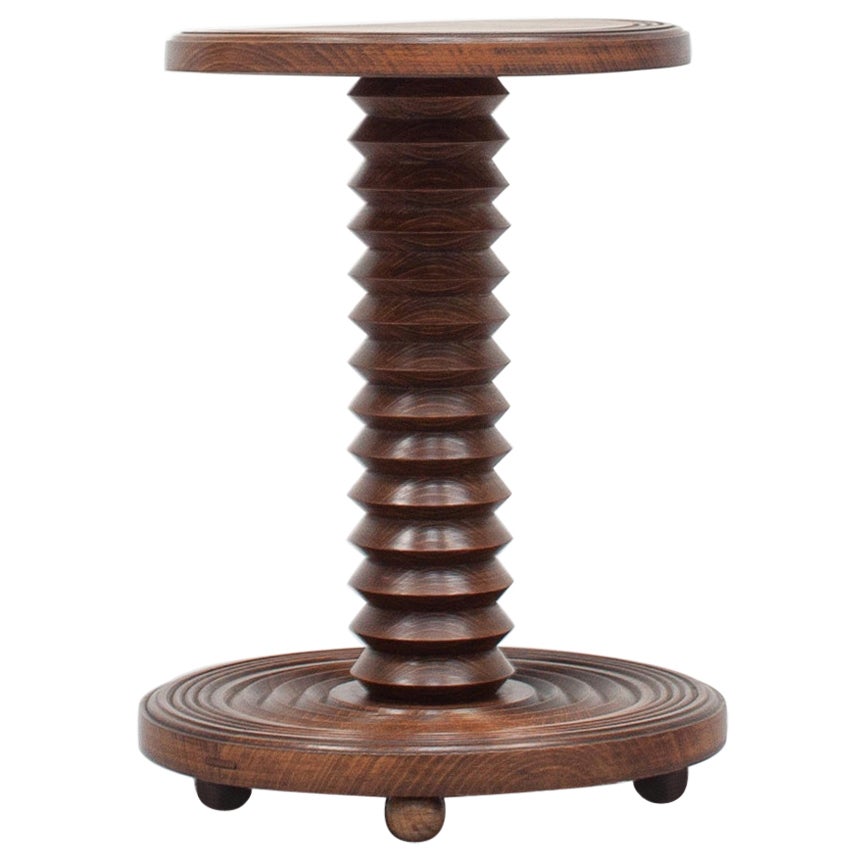 Mesa francesa vintage de columna torneada con pedestal, reminiscencia de Charles Dudouyt en venta