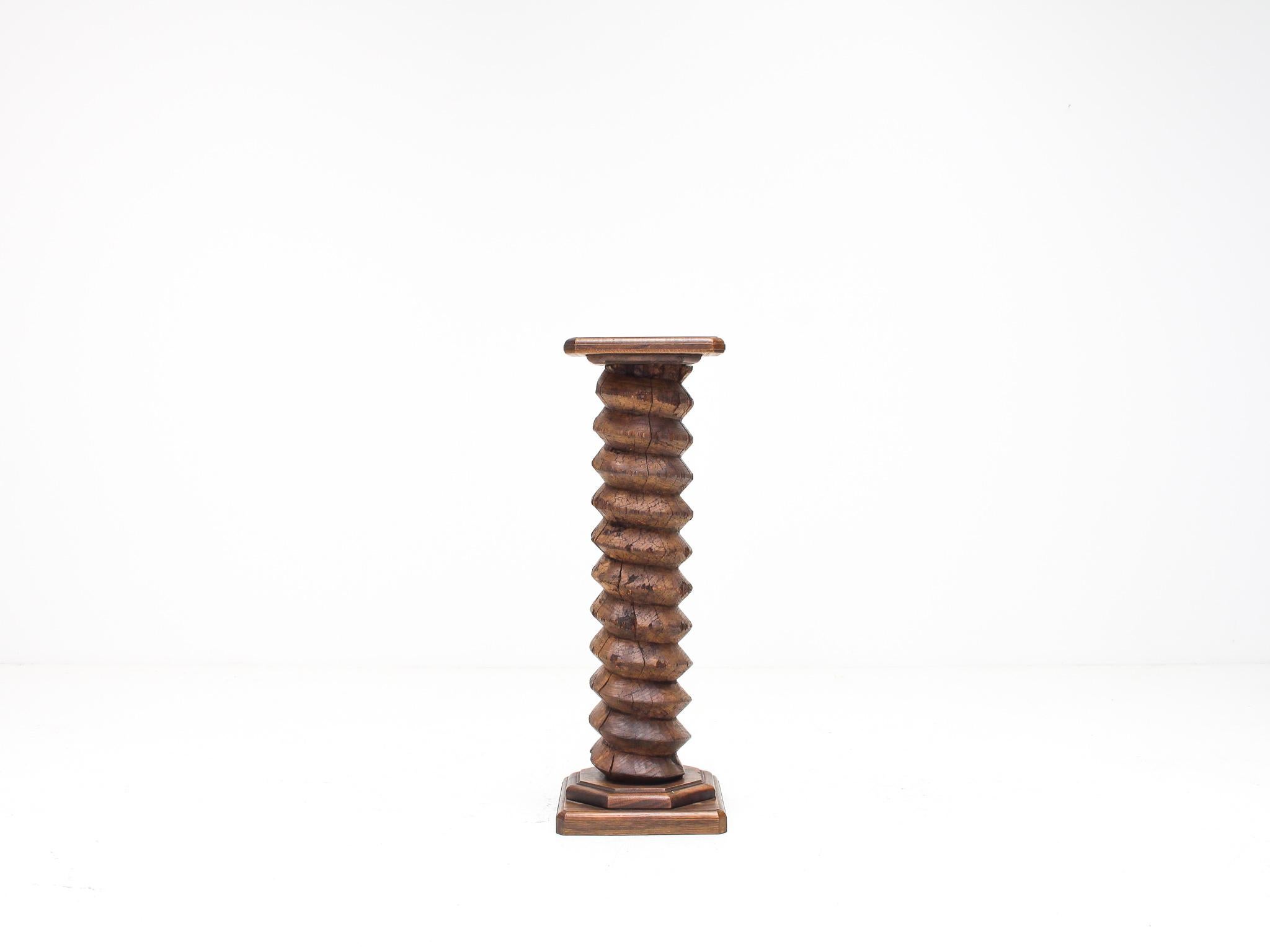 Mid-Century Modern Vintage French Turned Column Screw Plinth, Reminiscent of Charles Dudouyt For Sale
