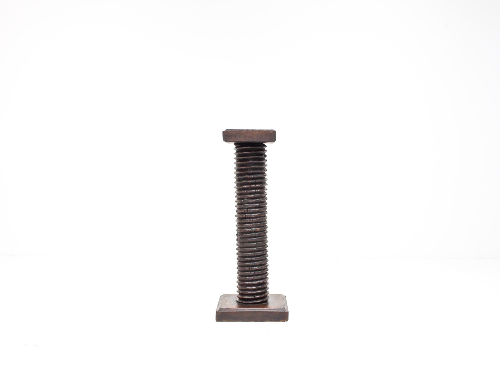 Mid-Century Modern Vintage French Turned Column Screw Plinth, Reminiscent of Charles Dudouyt