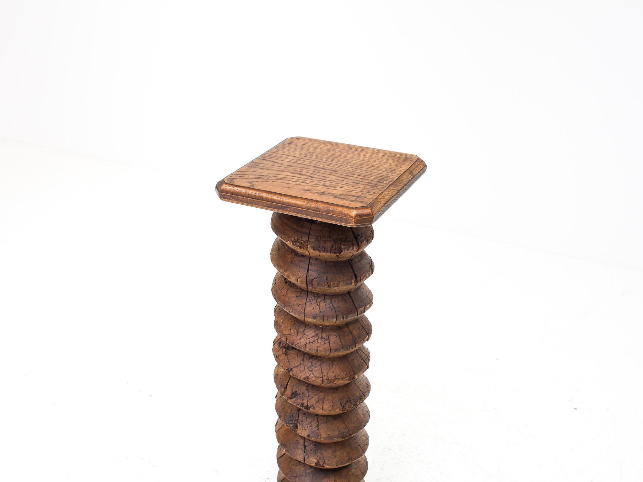 Wood Vintage French Turned Column Screw Plinth, Reminiscent of Charles Dudouyt For Sale