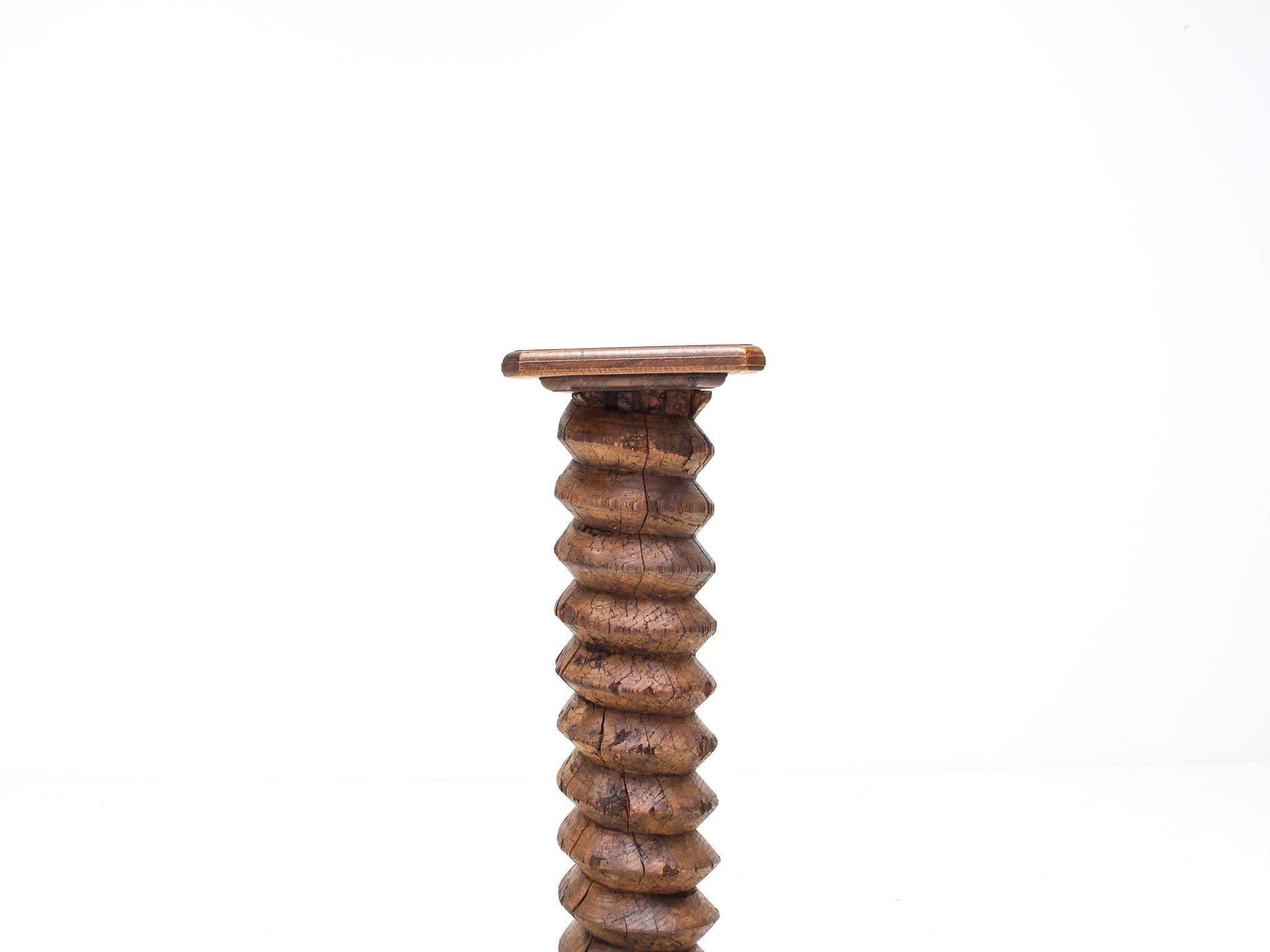 Vintage French Turned Column Screw Plinth, Reminiscent of Charles Dudouyt For Sale 2