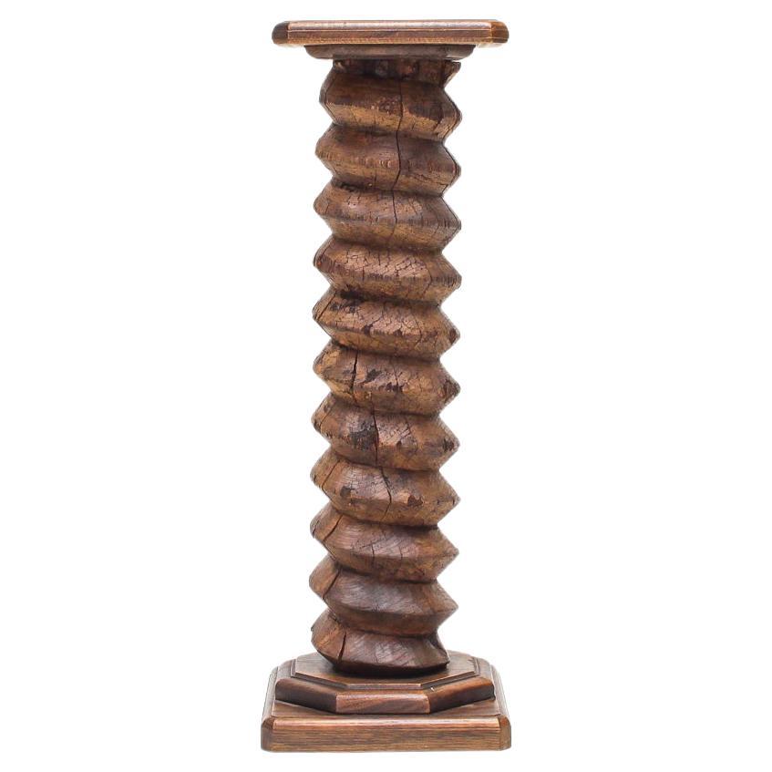 Vintage French Turned Column Screw Plinth, Reminiscent of Charles Dudouyt For Sale