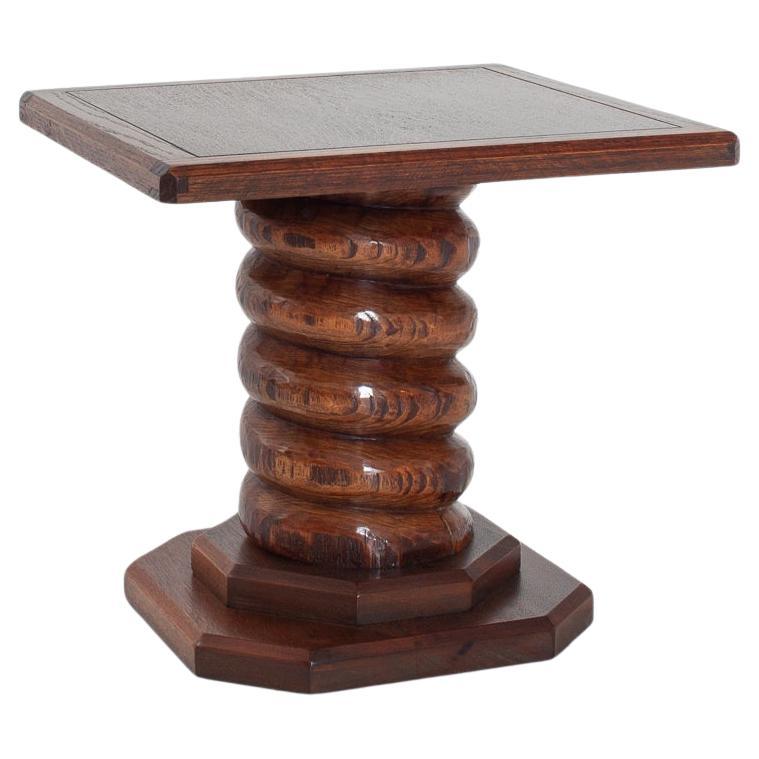 Mesa auxiliar de columna torneada francesa vintage, reminiscencia de Charles Dudouyt