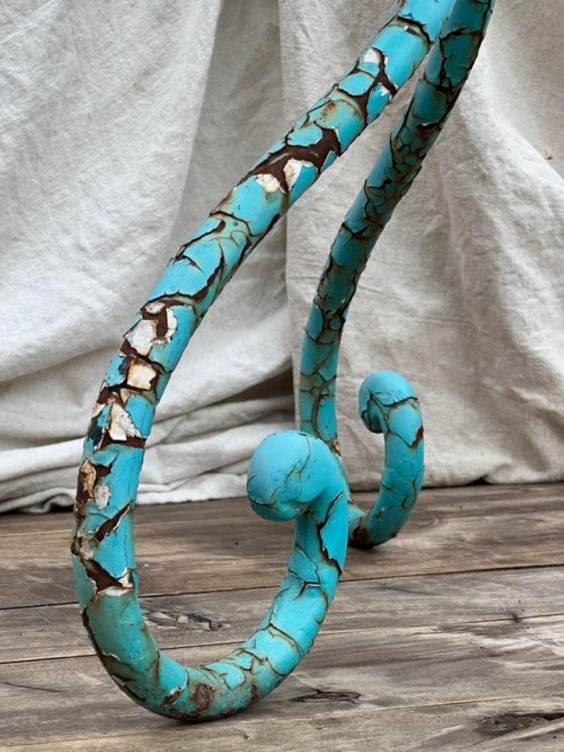 Vintage French Turquoise Rusted Bistro Table For Sale 3