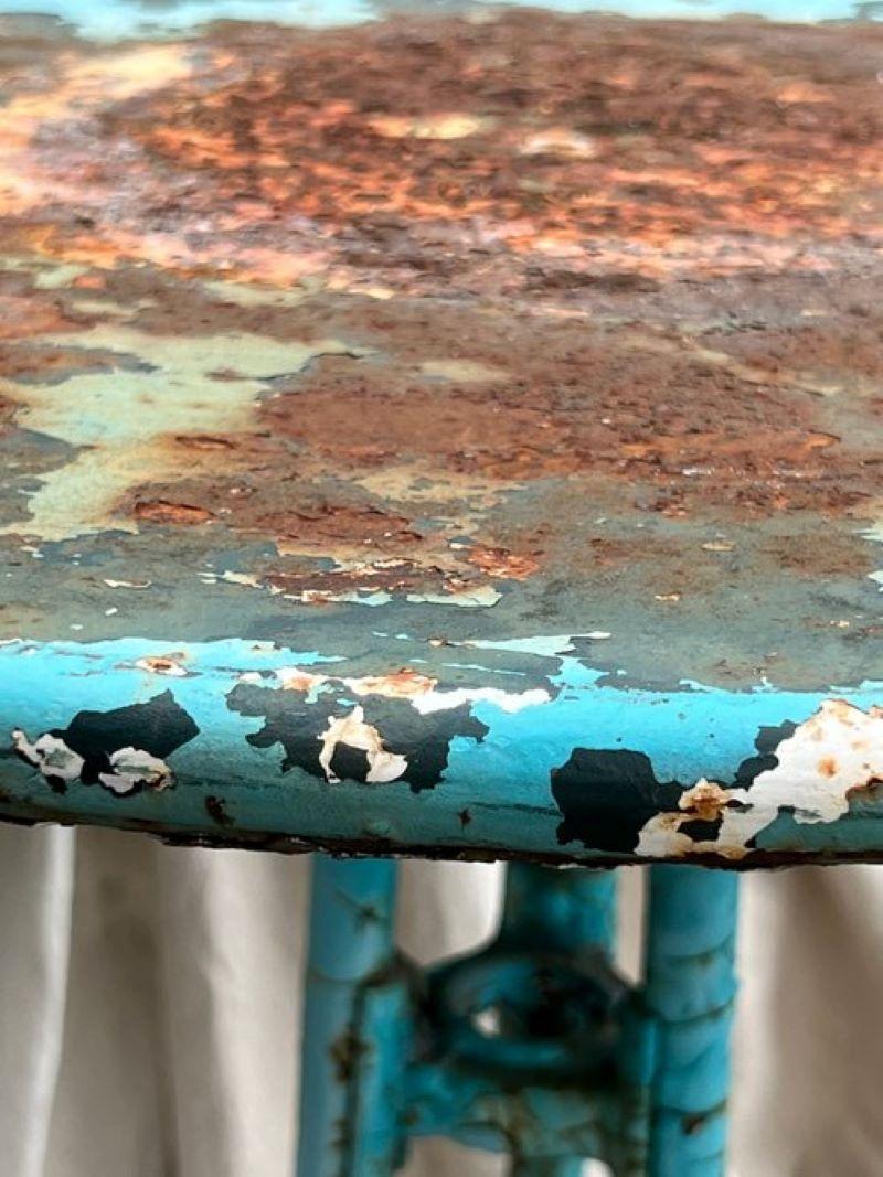 20th Century Vintage French Turquoise Rusted Bistro Table For Sale