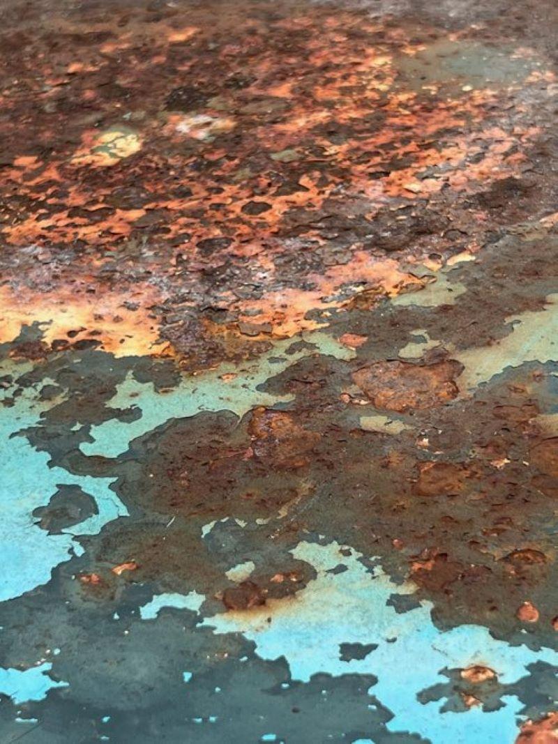 Metal Vintage French Turquoise Rusted Bistro Table For Sale