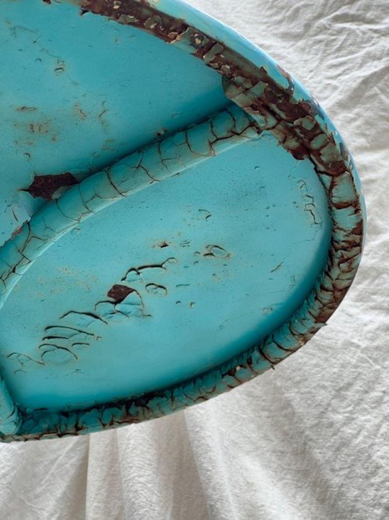 Vintage French Turquoise Rusted Bistro Table For Sale 1