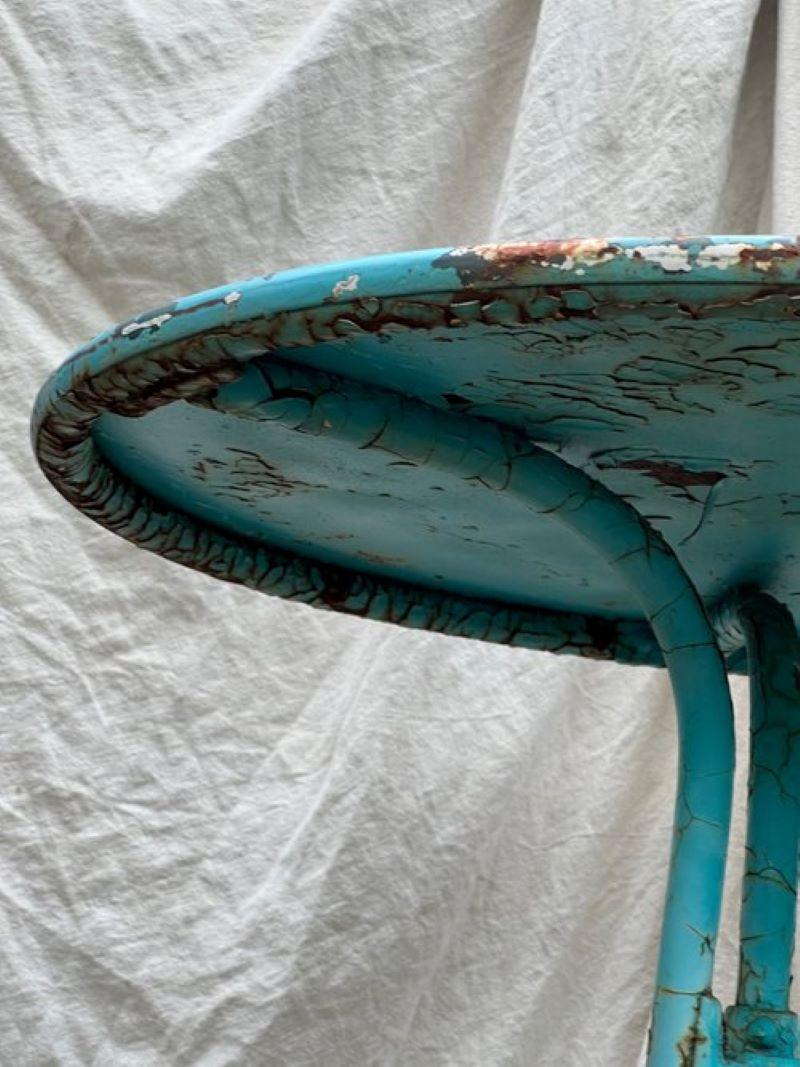 Vintage French Turquoise Rusted Bistro Table For Sale 2