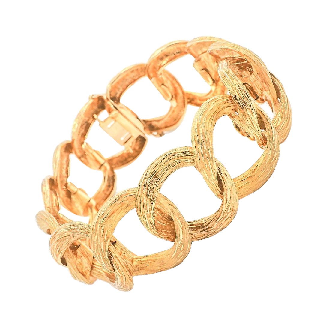 Vintage French Two-Tone Yellow Gold 18 Karat Textured Curb Link Bracelet