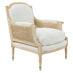 Vintage French Upholstered Louis XVI Style Wicker Armchair