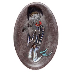 Vintage French Vallauris Polychromed Ceramic "Fiddler" Charger by Marius Musarra