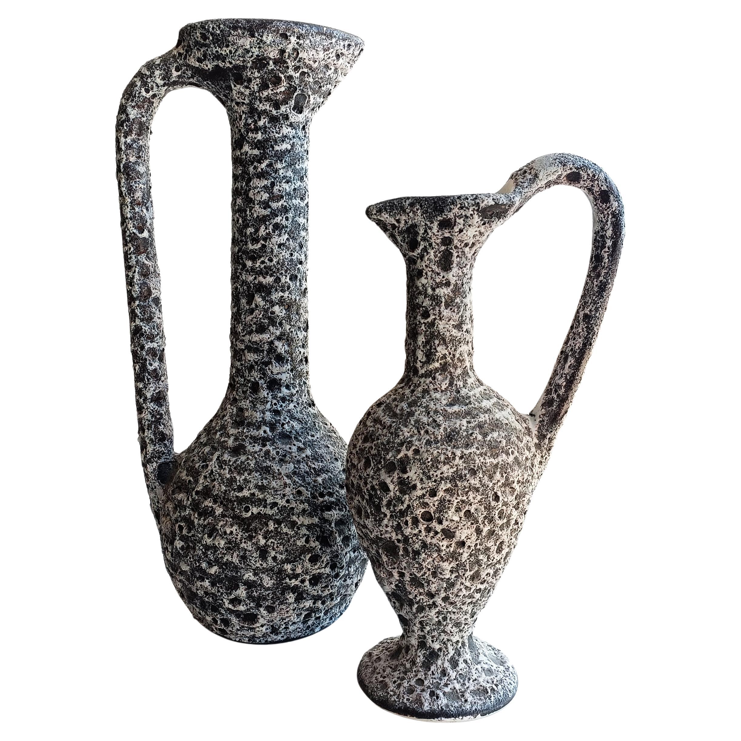 Glazed French Vallauris Fat Lava Glaze Ceramic Pitchers Signed Alain Rufas 1960s