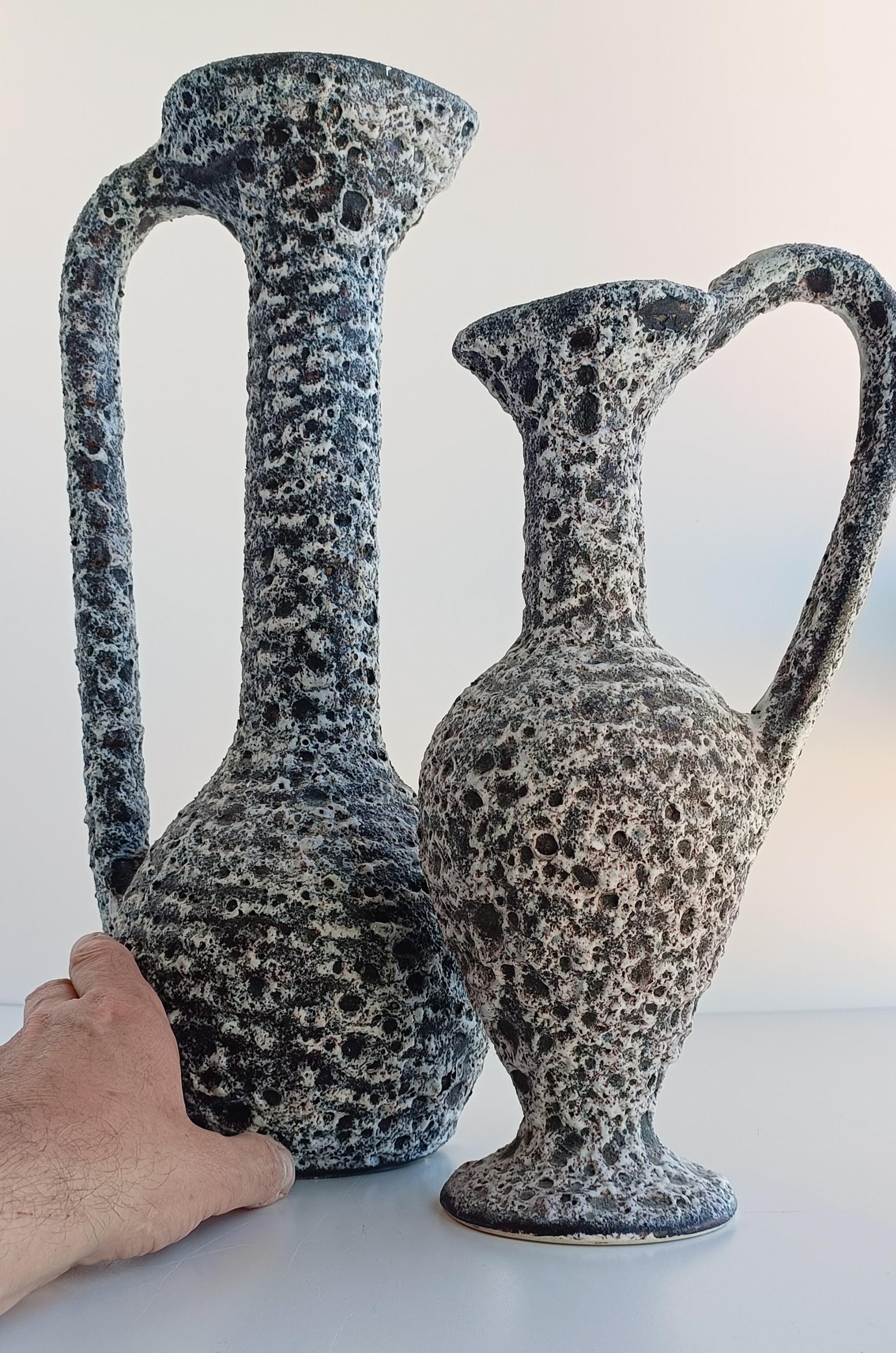 Vintage French Vallauris Set of Two Ceramic Pitchers Signed Alain Rufas, 1960s In Excellent Condition For Sale In Valencia, VC