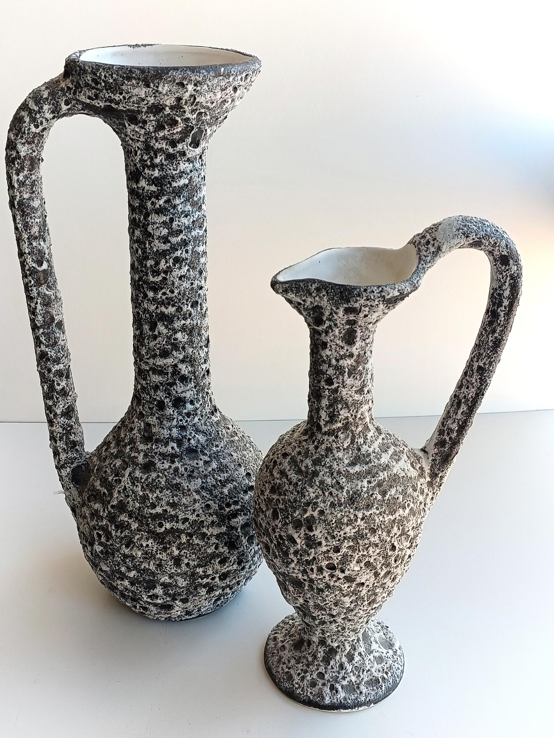 20th Century French Vallauris Fat Lava Glaze Ceramic Pitchers Signed Alain Rufas 1960s