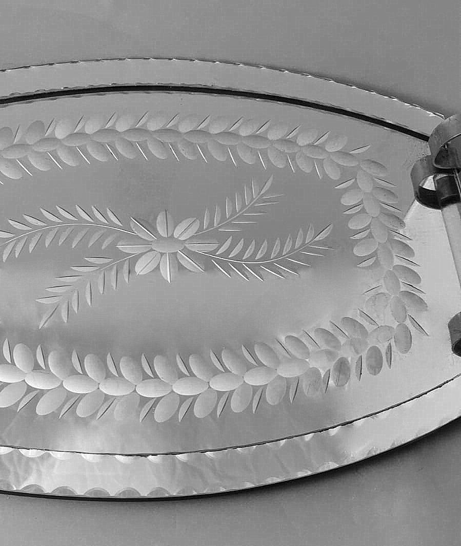 Vintage French Vanity Tray with Engraved and Ground Mirror For Sale 4