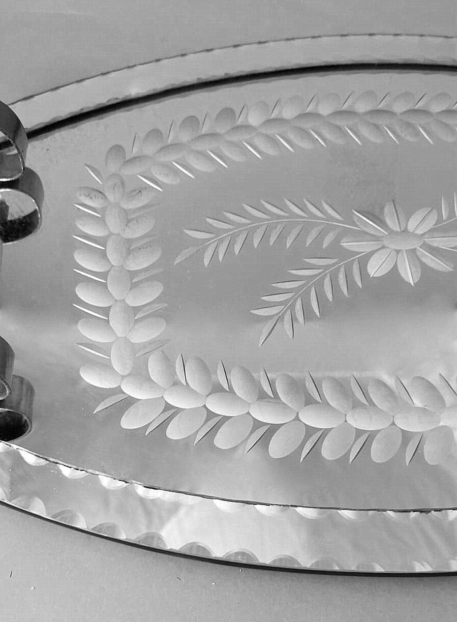 Vintage French Vanity Tray with Engraved and Ground Mirror For Sale 5