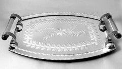 Vintage French Vanity Tray with Engraved and Ground Mirror