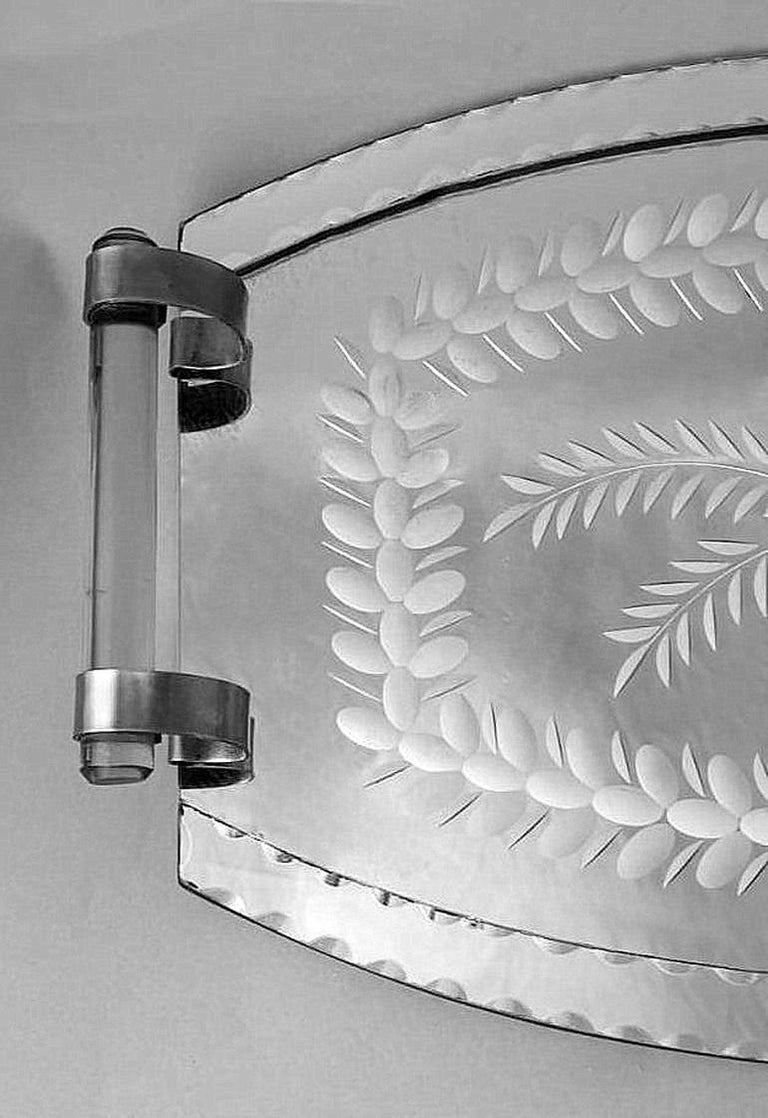 Vintage French Vanity Tray with Engraved and Ground Mirror For Sale at