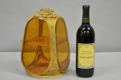Vintage French Victorian Amber Glass Gold Filigree Vanity Box Jewelry Casket