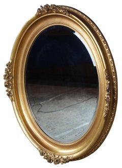 Vintage French Victorian Oval Vanity Accent Wall Mirror Ornate Gold Roses