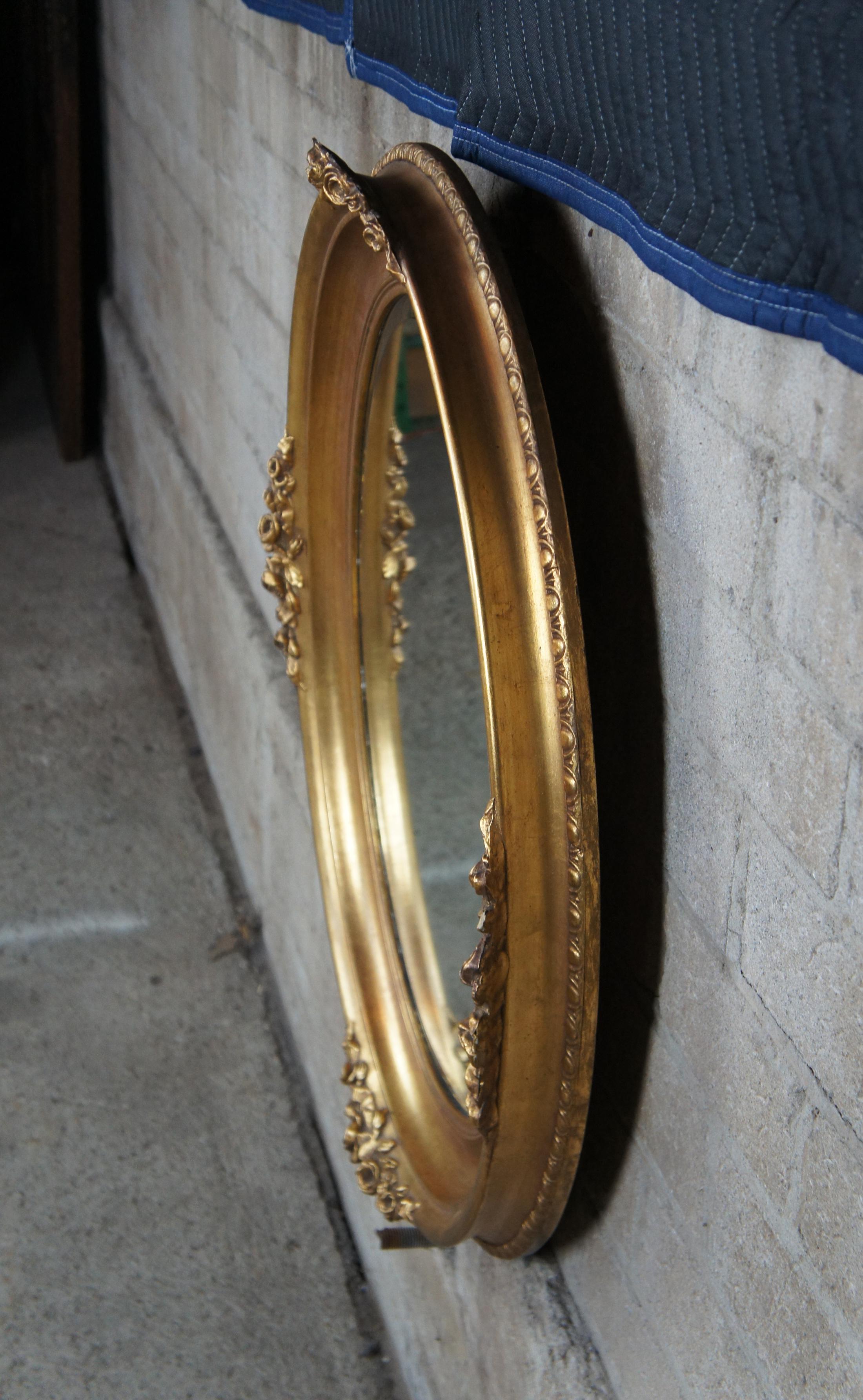 Vintage French Victorian Oval Vanity Accent Wall Mirror Ornate Gold Roses 4