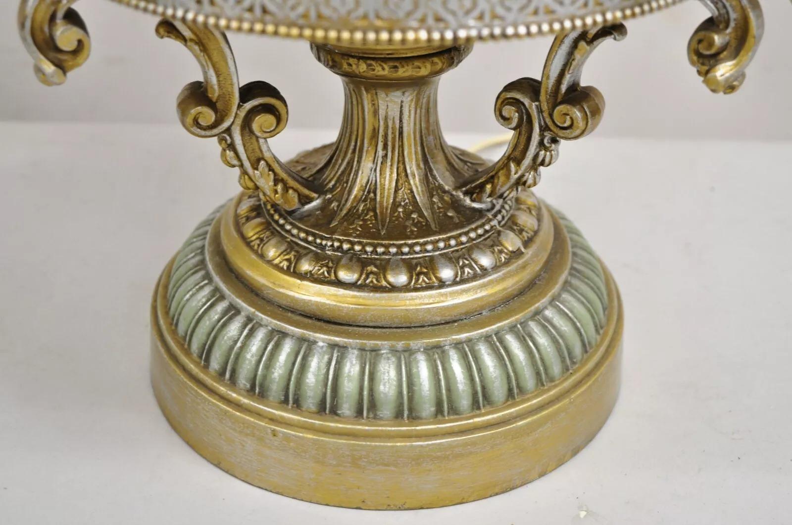 Vintage French Victorian Renaissance Figural Cherub Musician Metal Table Lamp For Sale 4