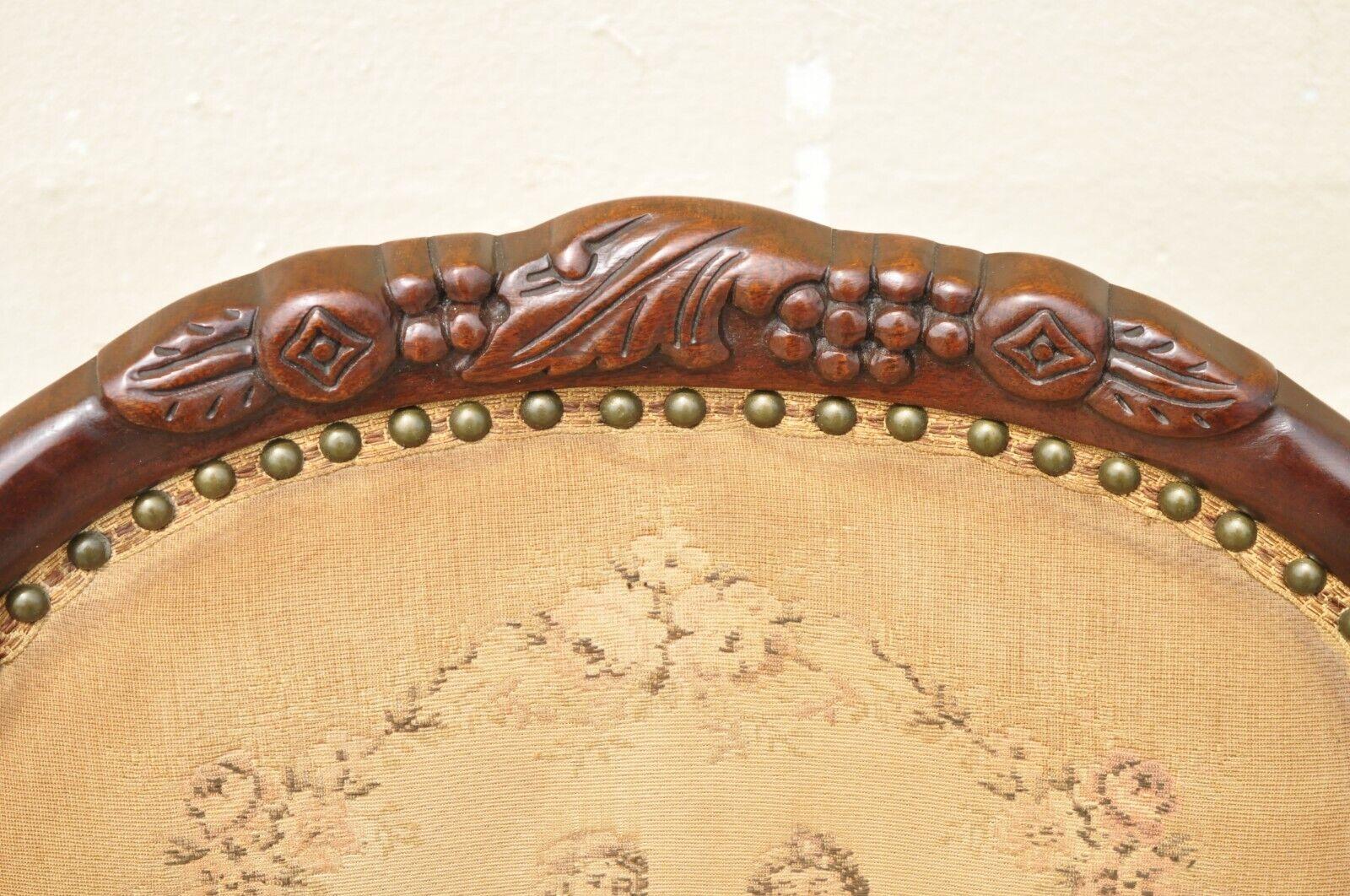 20th Century Vintage French Victorian Style Carved Mahogany Frame Lounge Arm Chair For Sale