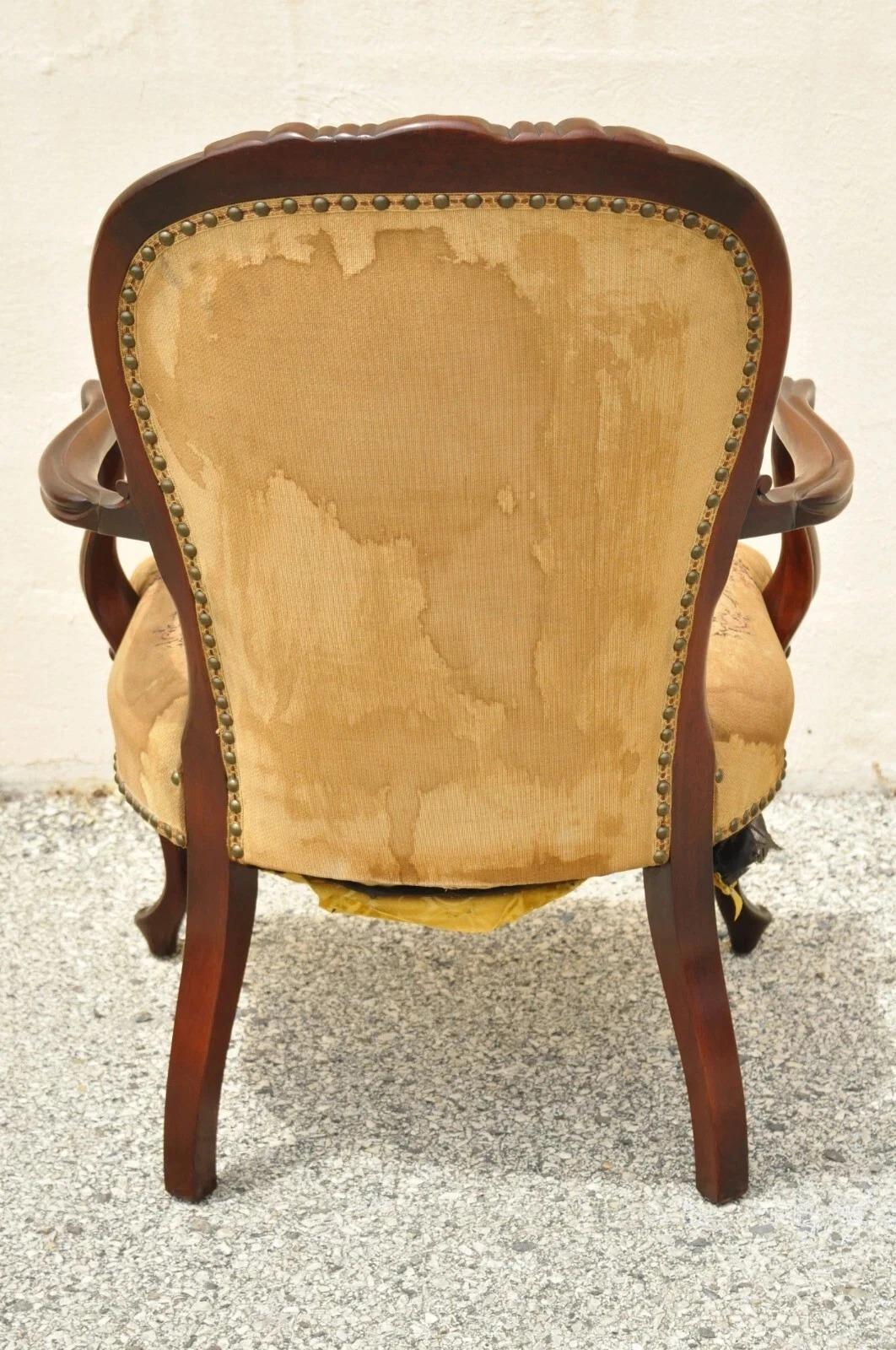 Vintage Französisch viktorianischen Stil geschnitzt Mahagoni Frame Lounge Salon Sessel im Angebot 4