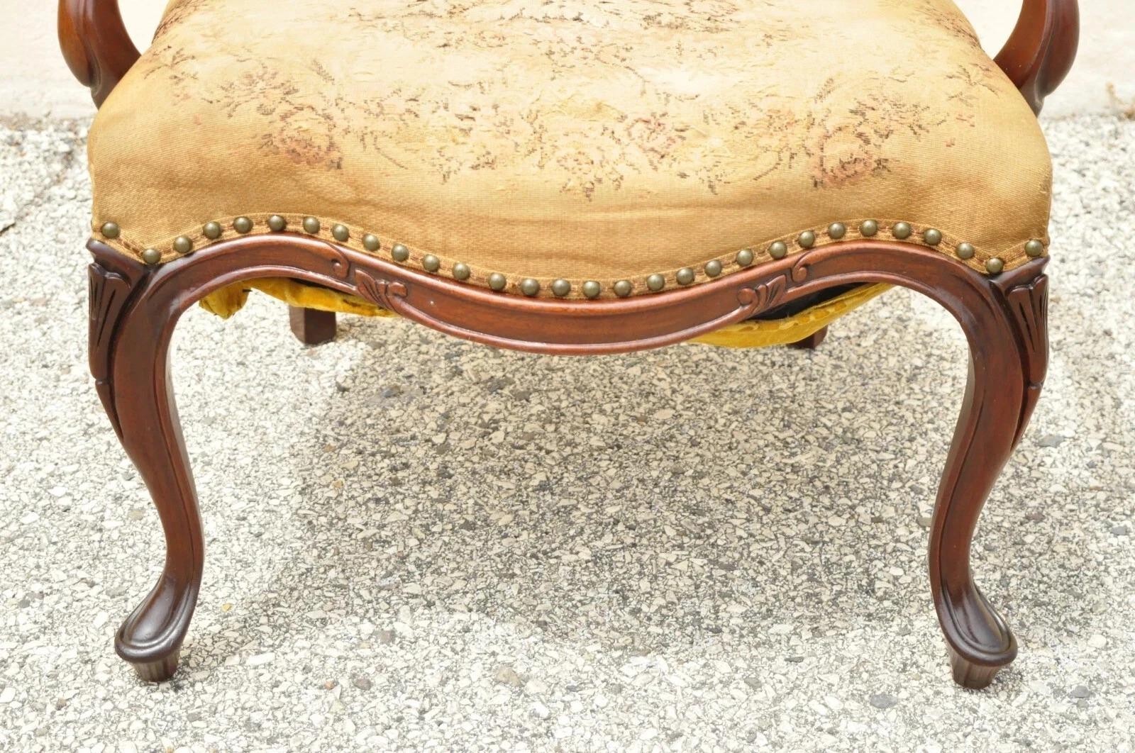 Vintage Französisch viktorianischen Stil geschnitzt Mahagoni Frame Lounge Salon Sessel im Angebot 5